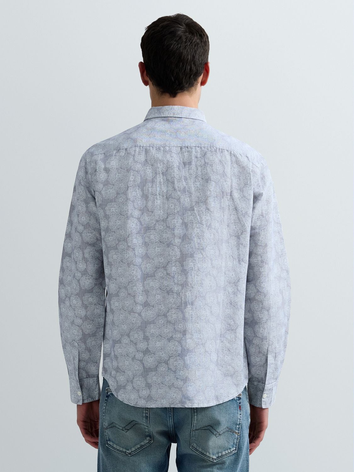 REPLAY CHEMISE EN LIN ET COTON AVEC IMPRIMÉ FLORAL M4148 .000.75090 WHITE/LIGHT BLUE 3