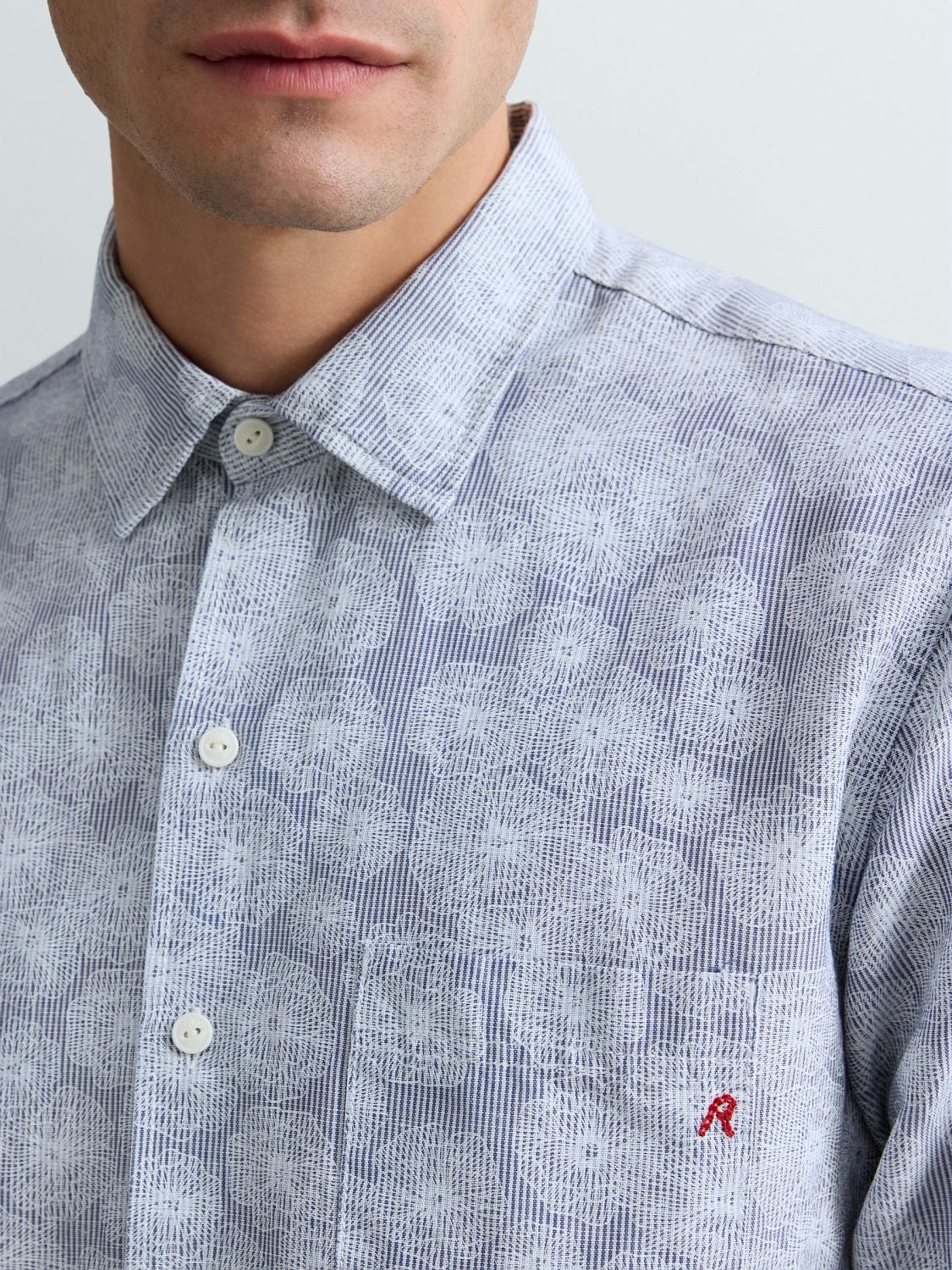 REPLAY CHEMISE EN LIN ET COTON AVEC IMPRIMÉ FLORAL M4148 .000.75090 WHITE/LIGHT BLUE 6