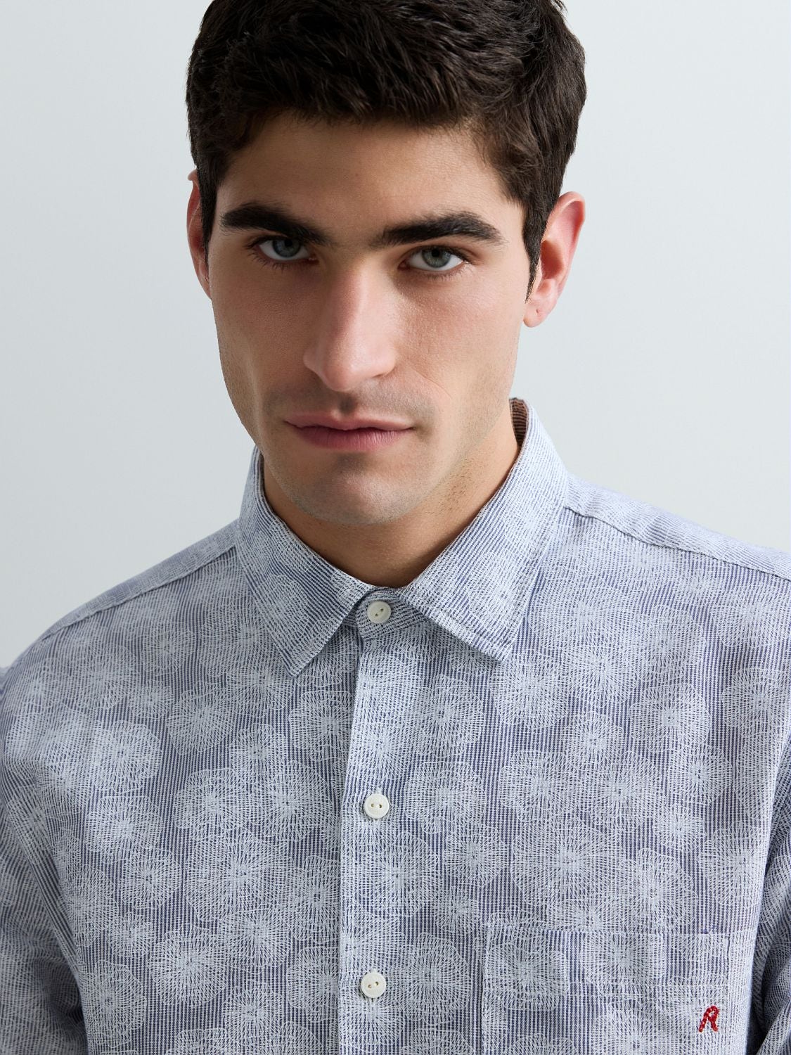 REPLAY CHEMISE EN LIN ET COTON AVEC IMPRIMÉ FLORAL M4148 .000.75090 WHITE/LIGHT BLUE 7