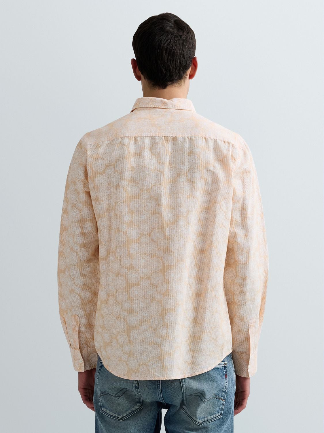 REPLAY CHEMISE EN LIN ET COTON AVEC IMPRIMÉ FLORAL M4148 .000.75090 WHITE/LIGHT ORANGE 3