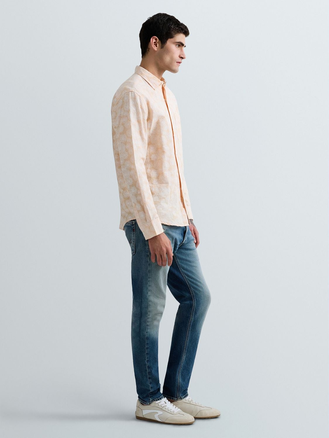 REPLAY CHEMISE EN LIN ET COTON AVEC IMPRIMÉ FLORAL M4148 .000.75090 WHITE/LIGHT ORANGE 4