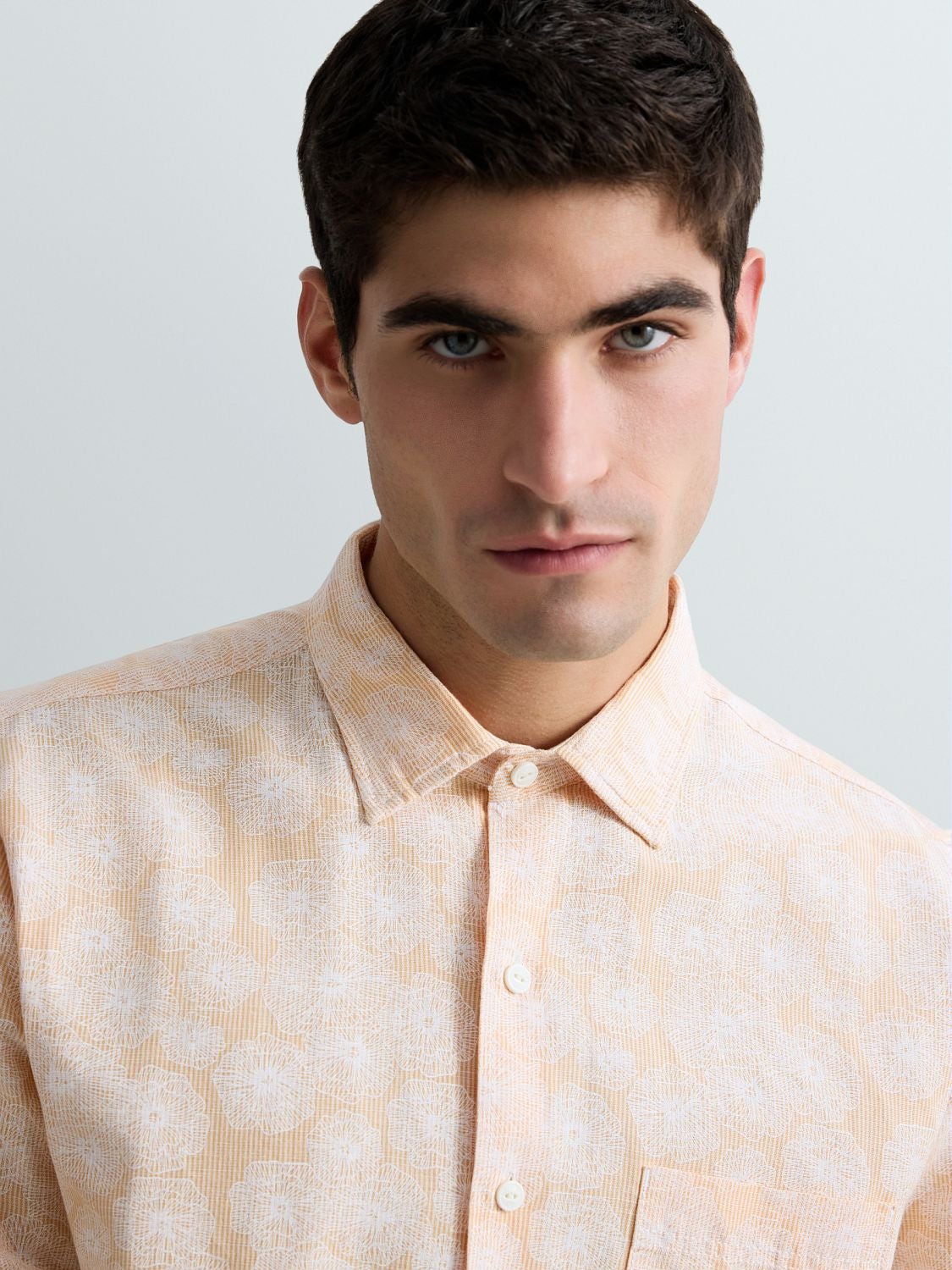 REPLAY CHEMISE EN LIN ET COTON AVEC IMPRIMÉ FLORAL M4148 .000.75090 WHITE/LIGHT ORANGE 7