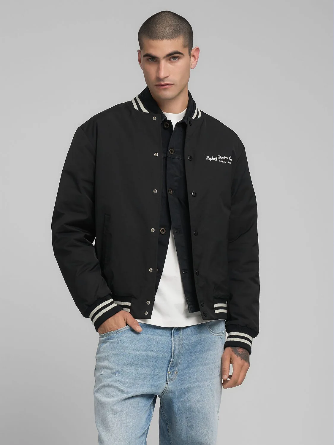 REPLAY TWILL VARSITY BOMBER JACKET M8484 .000.84882 BLACK 2