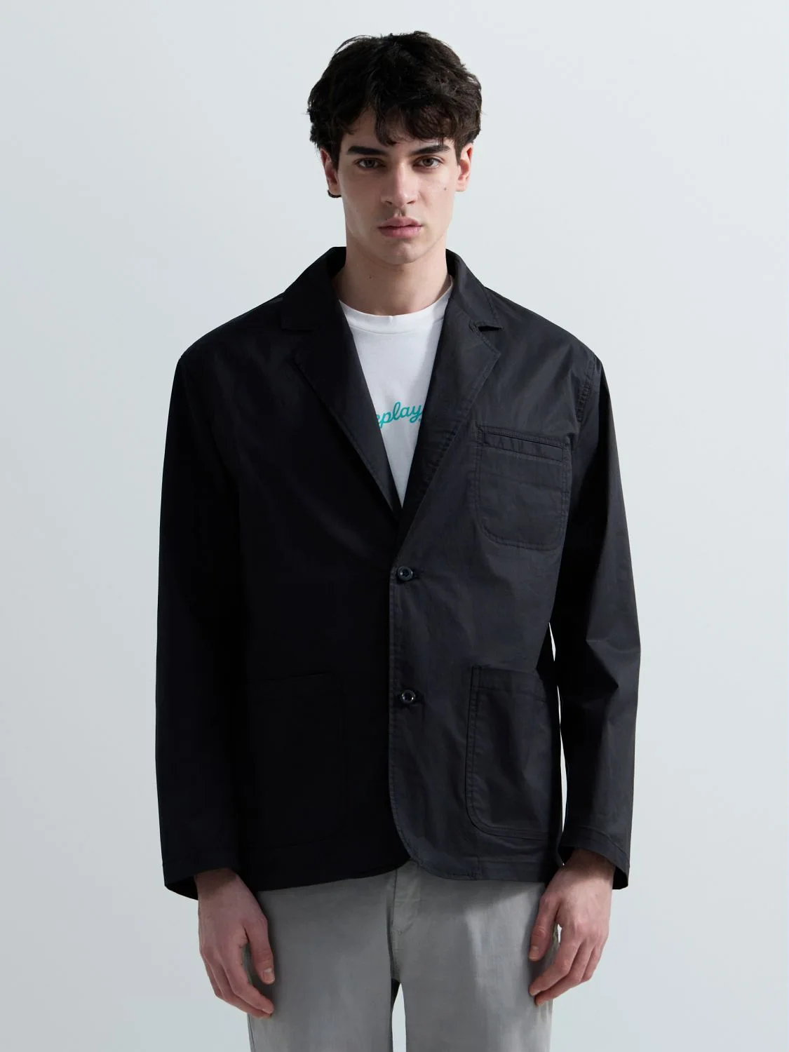 REPLAY REGULAR-FIT TWILL JACKET WITH LAPELS M8527 .000.85122 BLACK 2