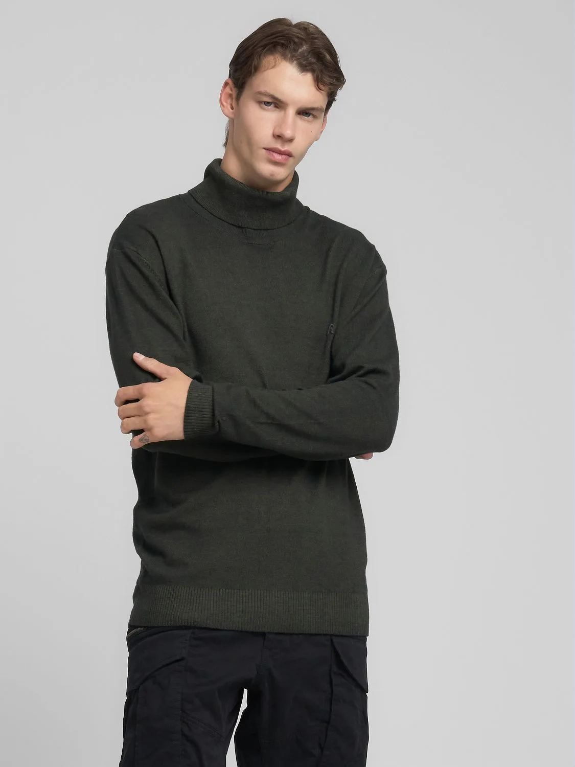 REPLAY WOOL-BLEND POLO-NECK PULLOVER UK4855.000.G21901 MUD GREEN 2