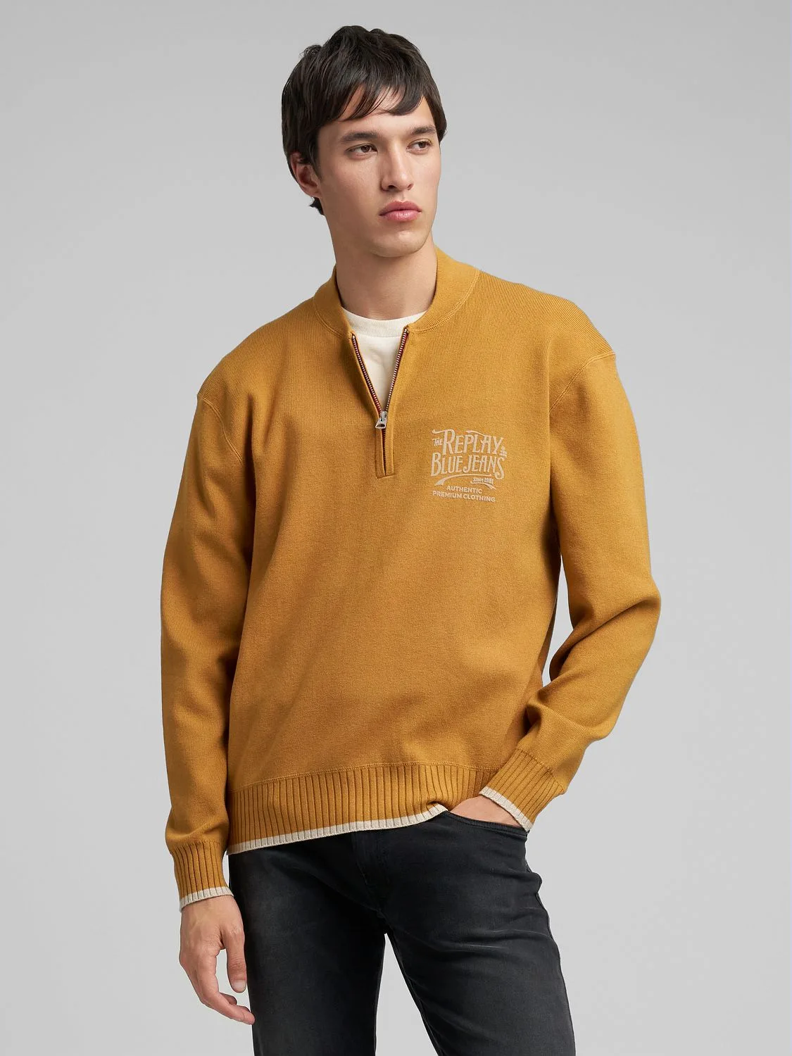 REPLAY SHORT-ZIP AND LETTERING PULLOVER UK4886.000.G23538 TOBACCO 2