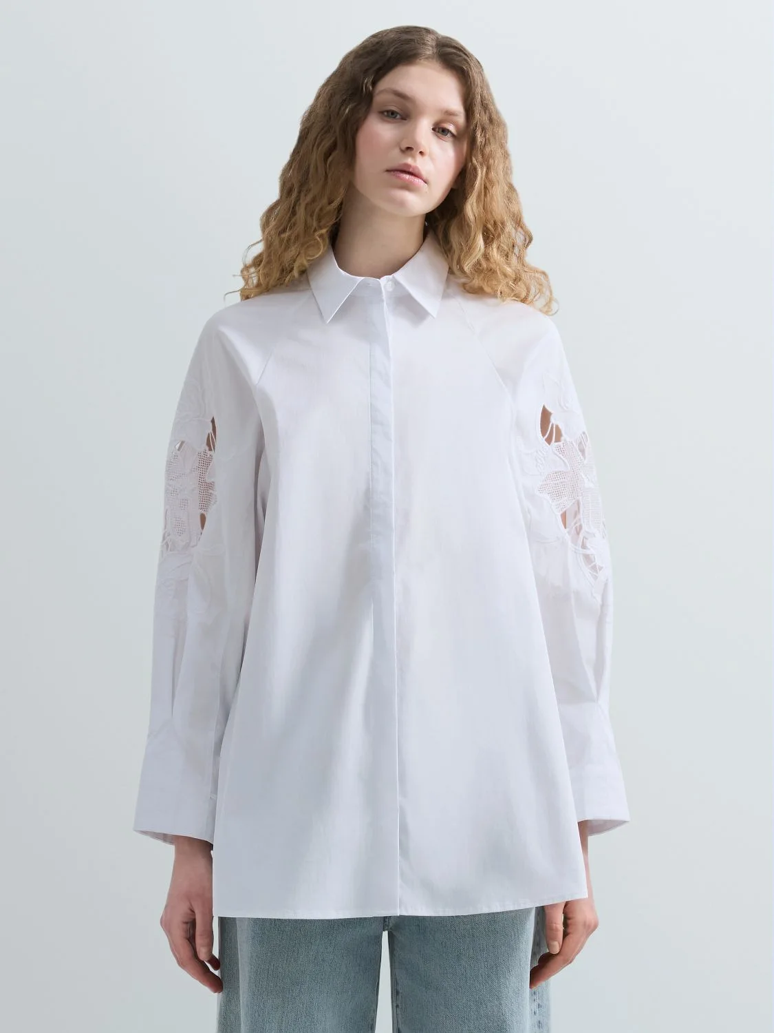 REPLAY COTTON SHIRT WITH LACE DETAILS W2383 .000.85533 WHITE 2