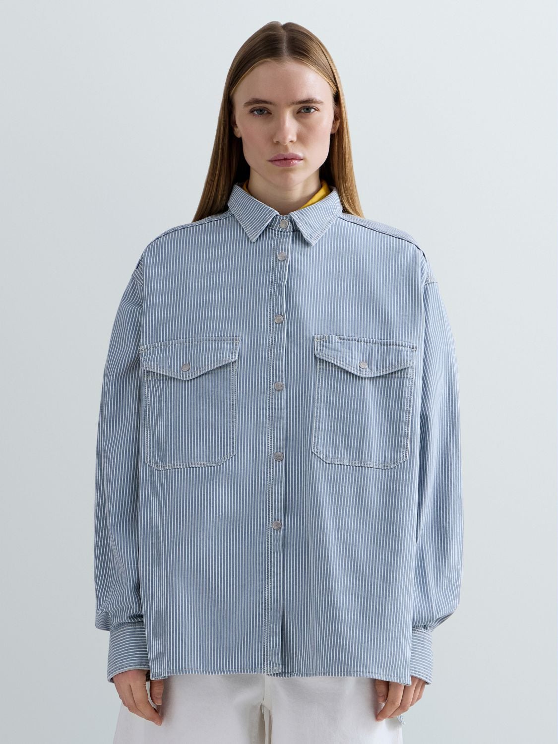 REPLAY 9ZERO1 STRIPED DENIM SHIRT W2Z1  .000.649 19A MEDIUM BLUE 2