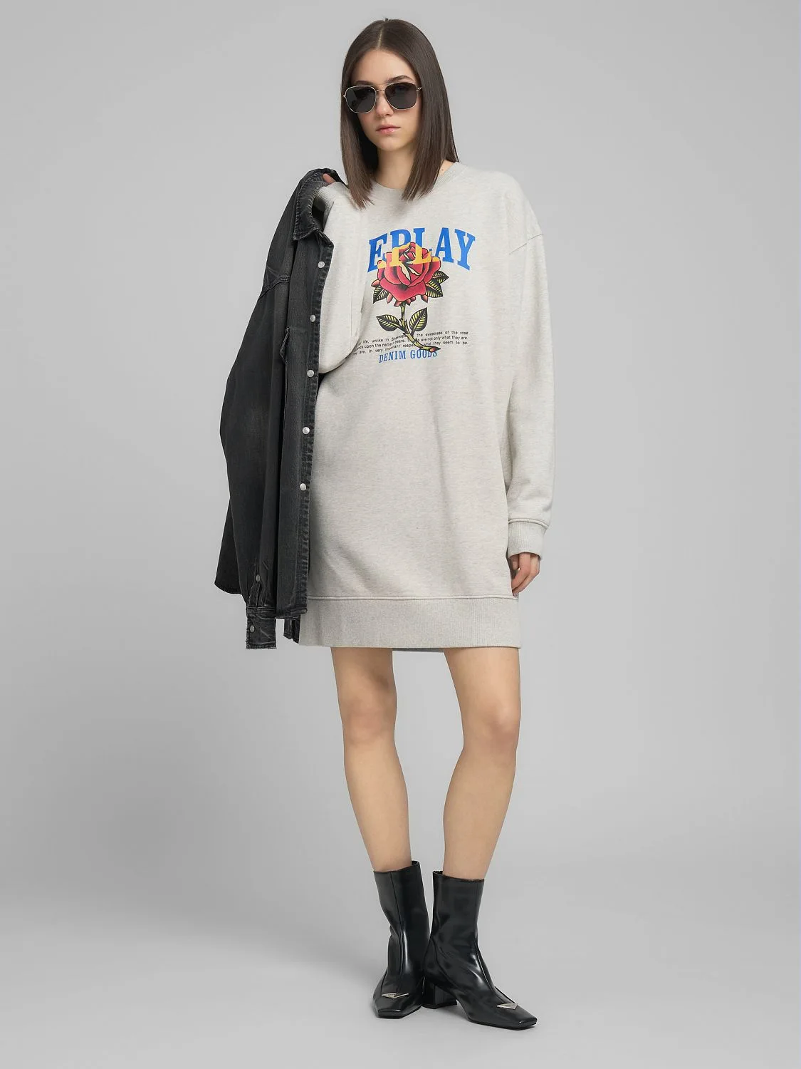 REPLAY SHORT SWEATSHIRT-STYLE DRESS W9224 .000.23942 LIGHT GREY MELANGE 1