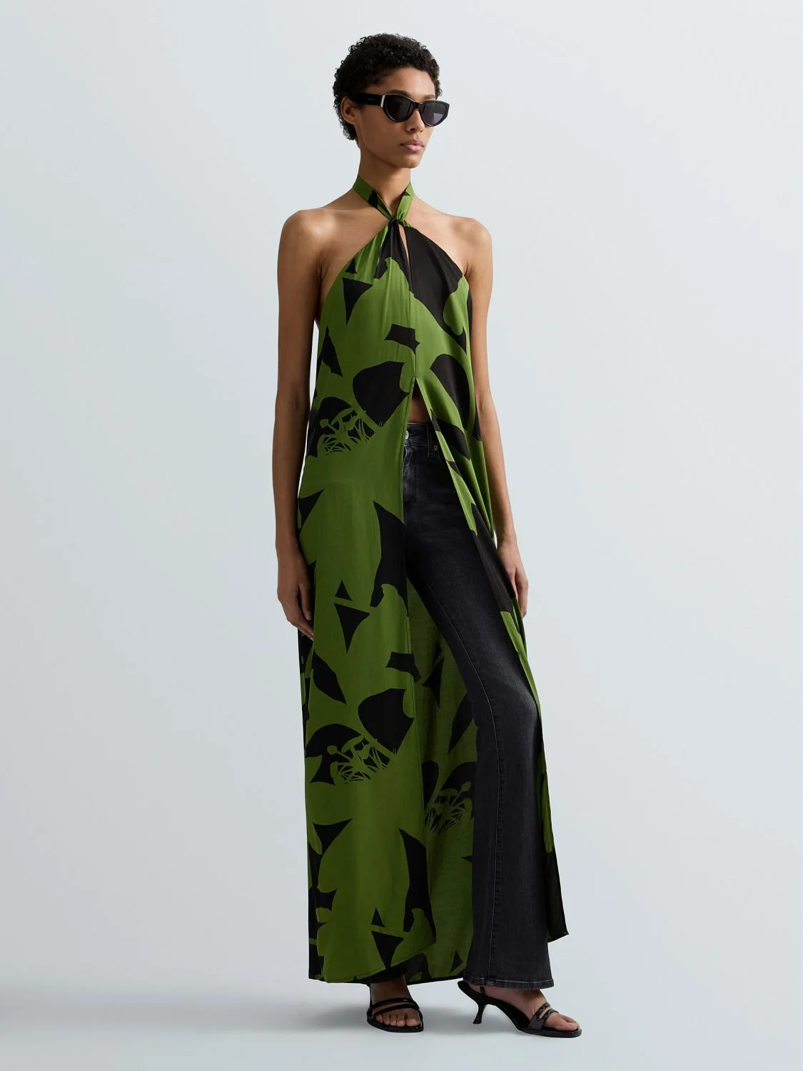 REPLAY LONG DRESS WITH FLORAL PRINT W9231 .000.75100 GREEN/BLACK 1