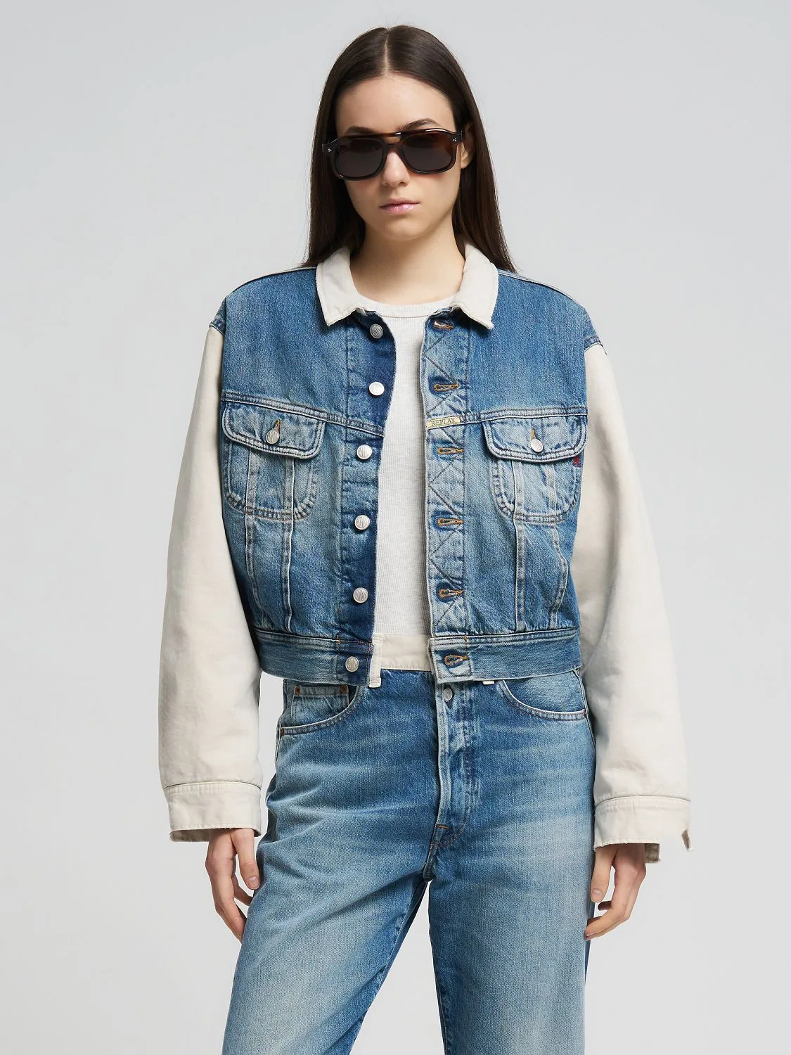 REPLAY W9Z1 GABARDINE AND DENIM JACKET WM7Z1 .000.10364 MEDIUM BLUE 2