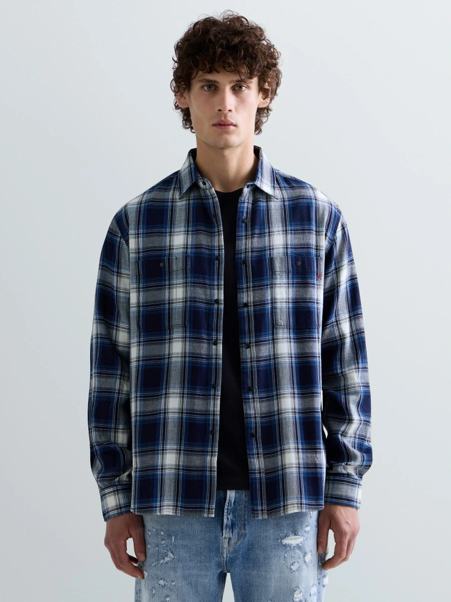 REPLAY RELAXED-FIT CHEQUERED INDIGO SHIRT M105Z .000.723T0W NAVY/LT BLUE/NAT.WHITE CHECK 2