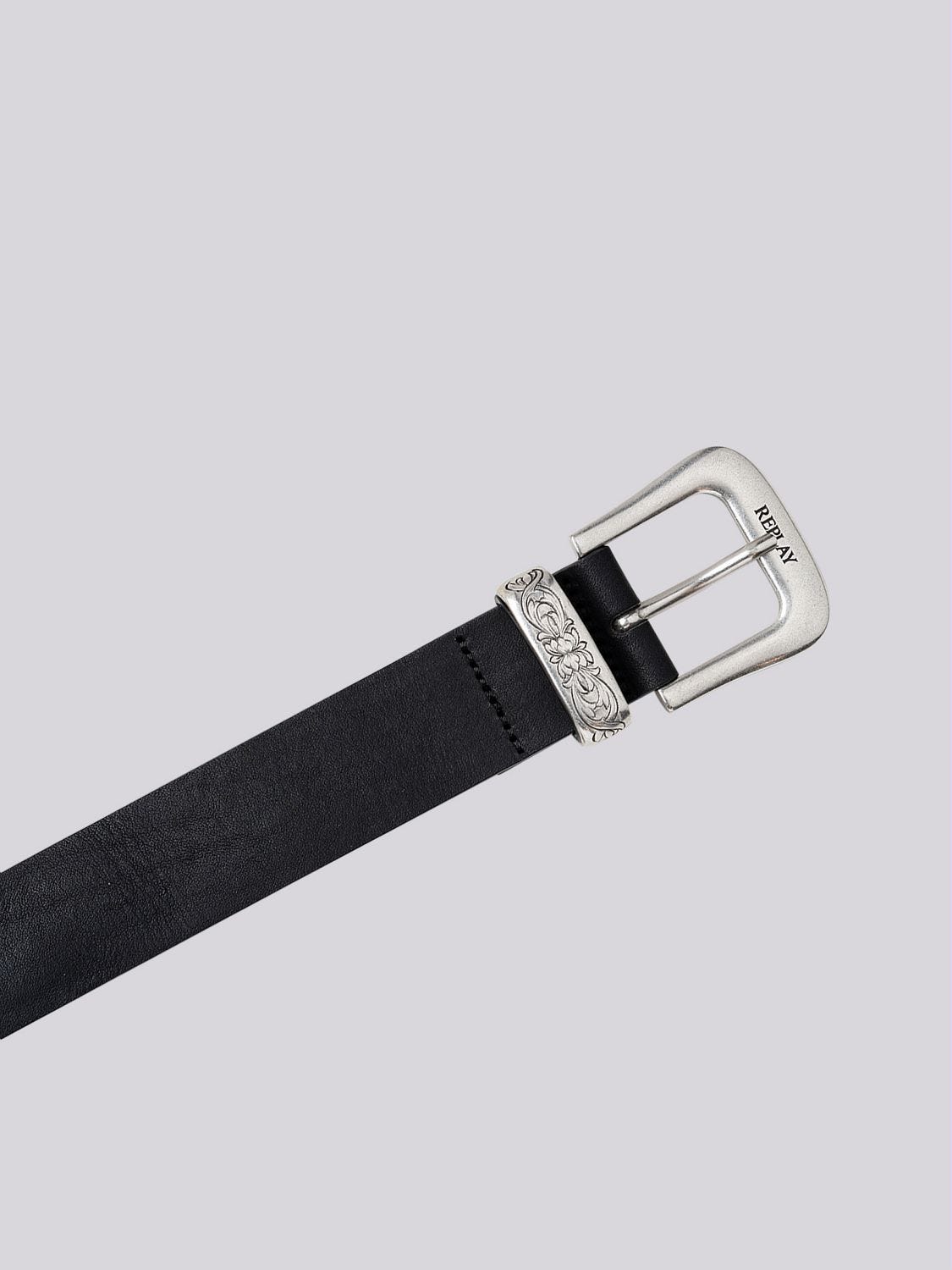 Belt with engraved belt loop Black | Replay Jeans Belt with engraved belt loop Black | Replay Jeans