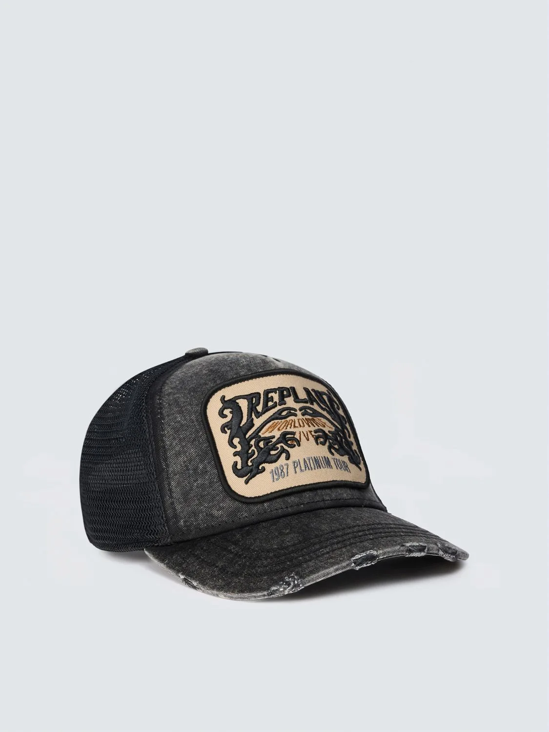 REPLAY DISTRESSED BASEBALL CAP WITH PATCH AM00BA.000.A7243T BLACK 1