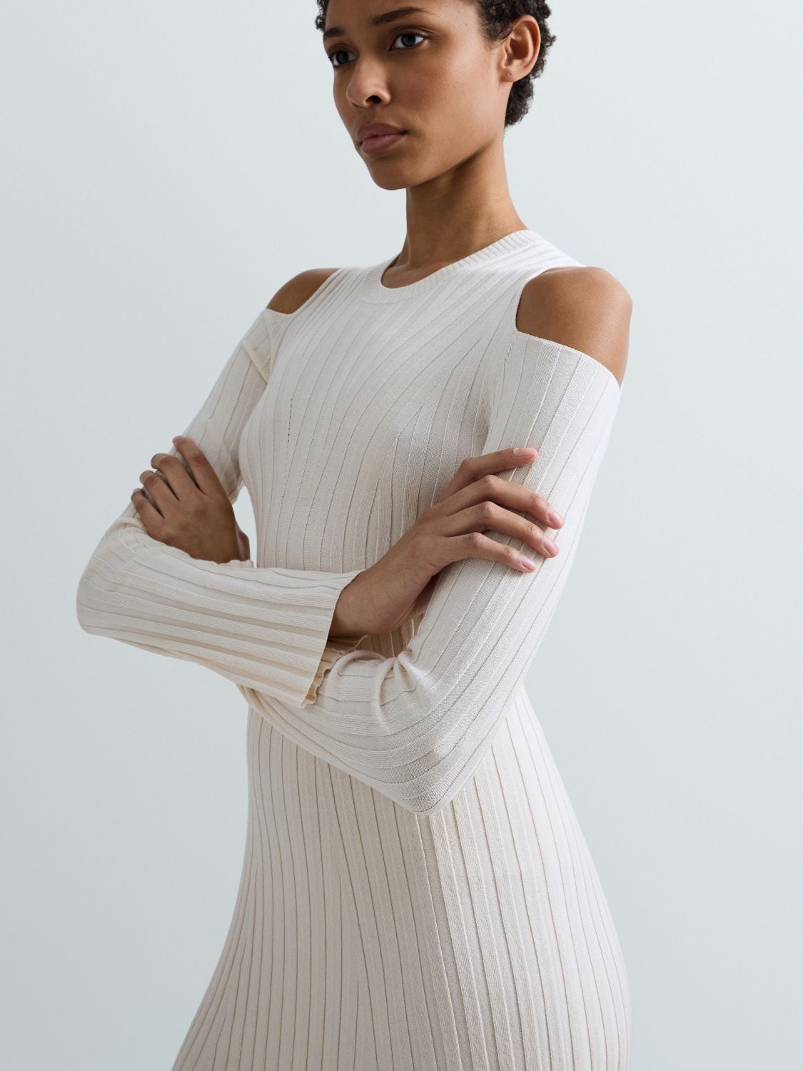 REPLAY FLAT RIB-KNIT DRESS DK4205.000.G23780 IVORY 7