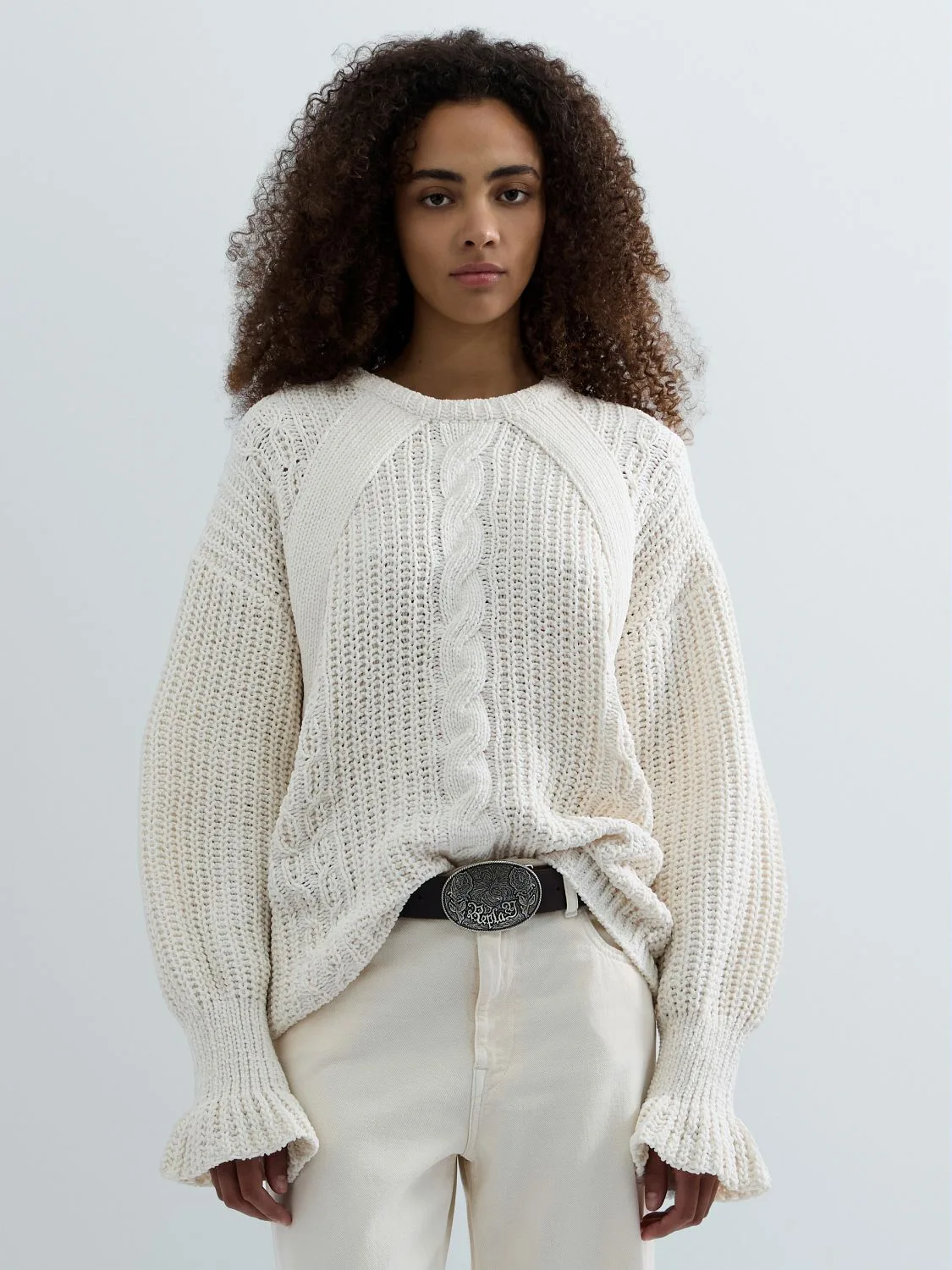 REPLAY CHENILLE SWEATER WITH CABLE KNIT DETAILS DK009E.000.723TR GARDENIA 2