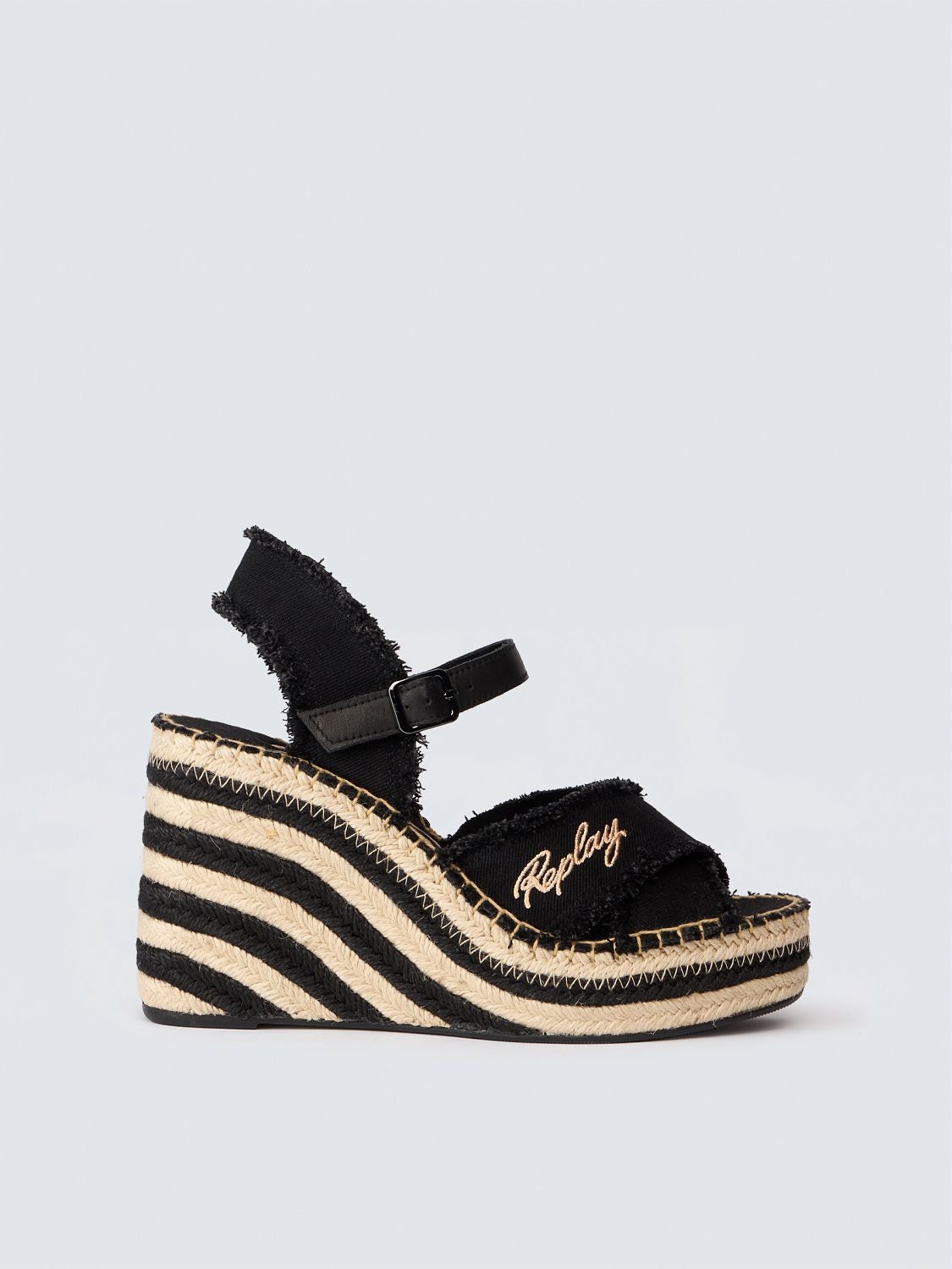 REPLAY JESS CROSS WAVE WEDGE SANDALS GWP4G .000.C0044T BLACK 1