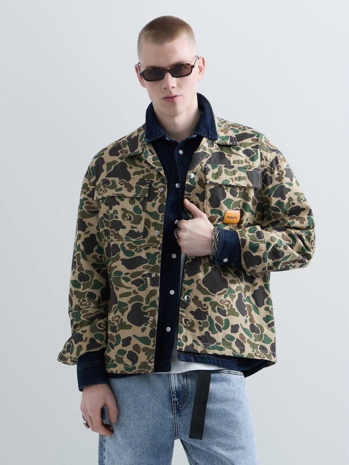 REPLAY REPLAY INC. UNISEX CAMO WELDER OVERSHIRT KU4007.000.D75089 CAMO KHAKI/BROWN GREEN 2