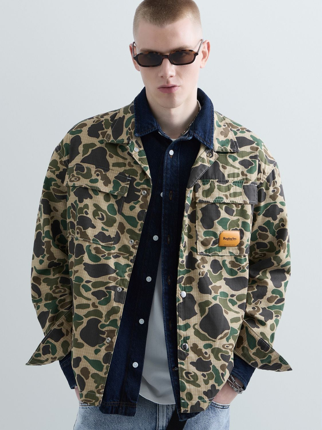 REPLAY REPLAY INC. UNISEX CAMO WELDER OVERSHIRT KU4007.000.D75089 CAMO KHAKI/BROWN GREEN 5