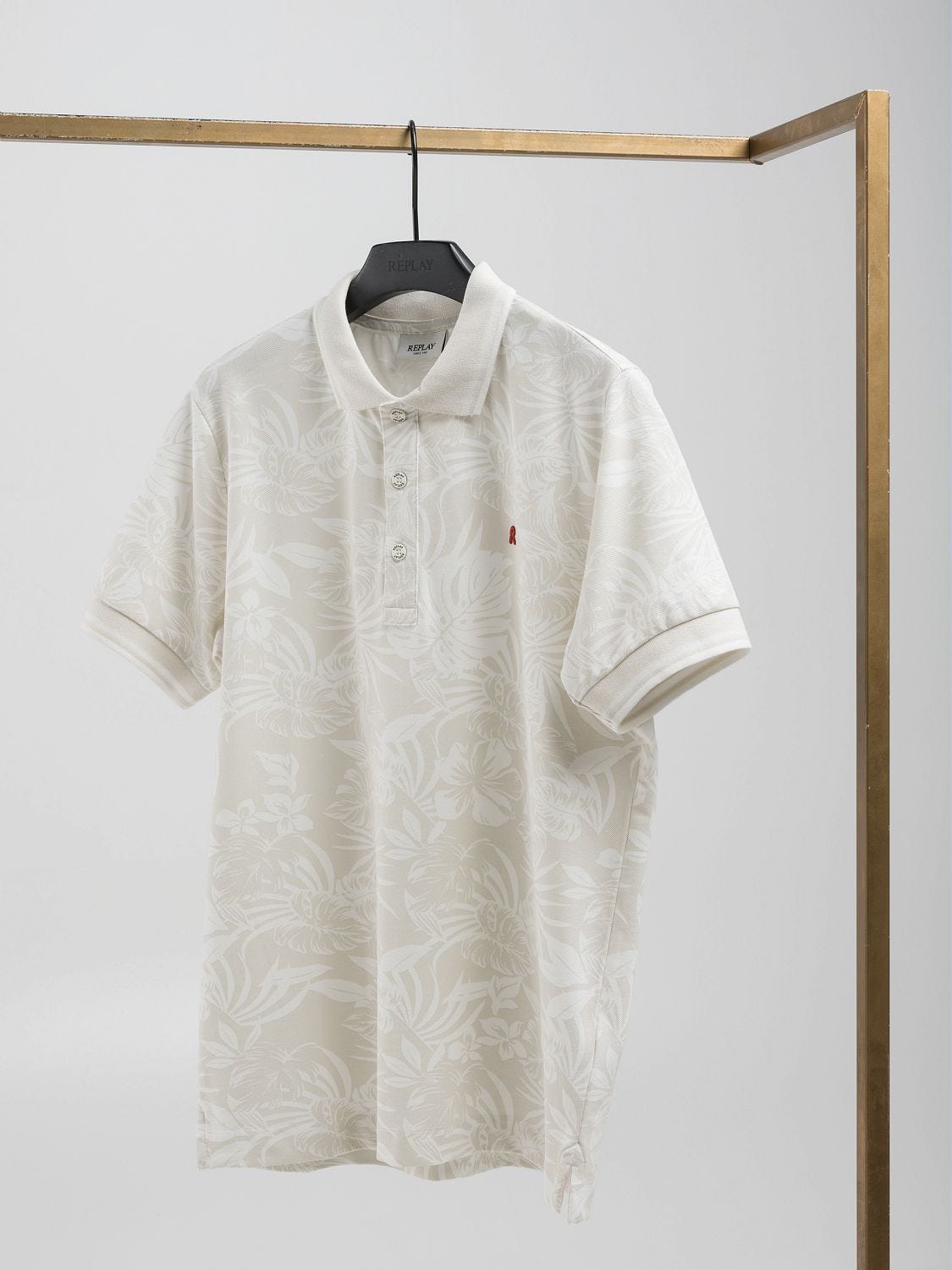 送料込★REPLAY★M3009.000.75034 ポロシャツ Piqué polo-shirt with print All over flowers navy/blue