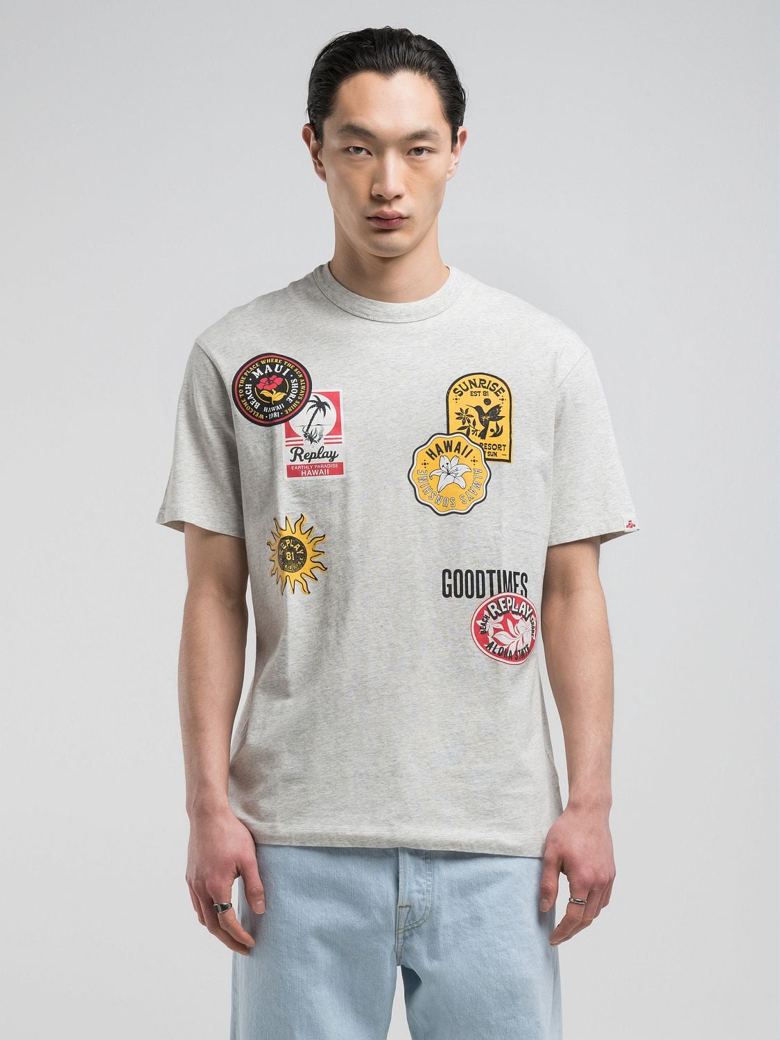 T-shirt with patch-effect print Light grey melange | Replay