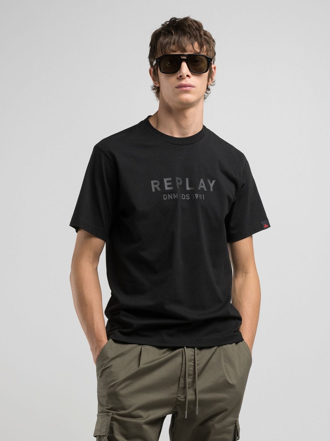 Crew-neck t-shirt with lettering print Black | Replay Jeans