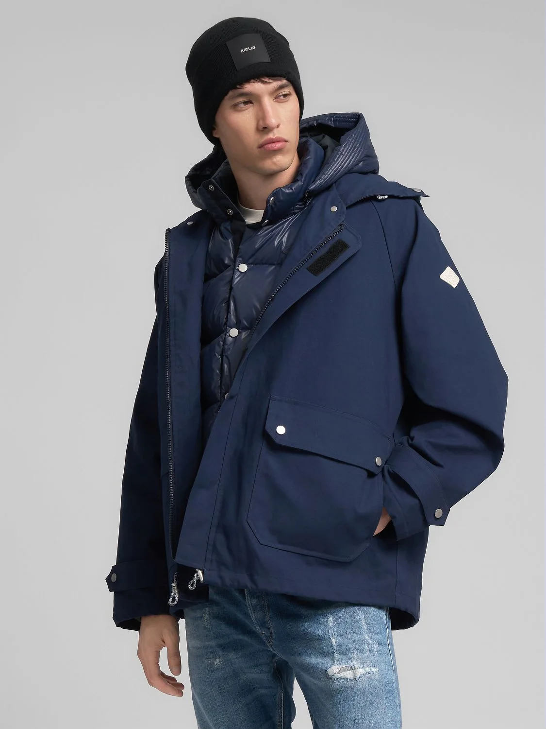 REPLAY WAXED COTTON CANVAS JACKET M8476 .000.85310 BLUE 2