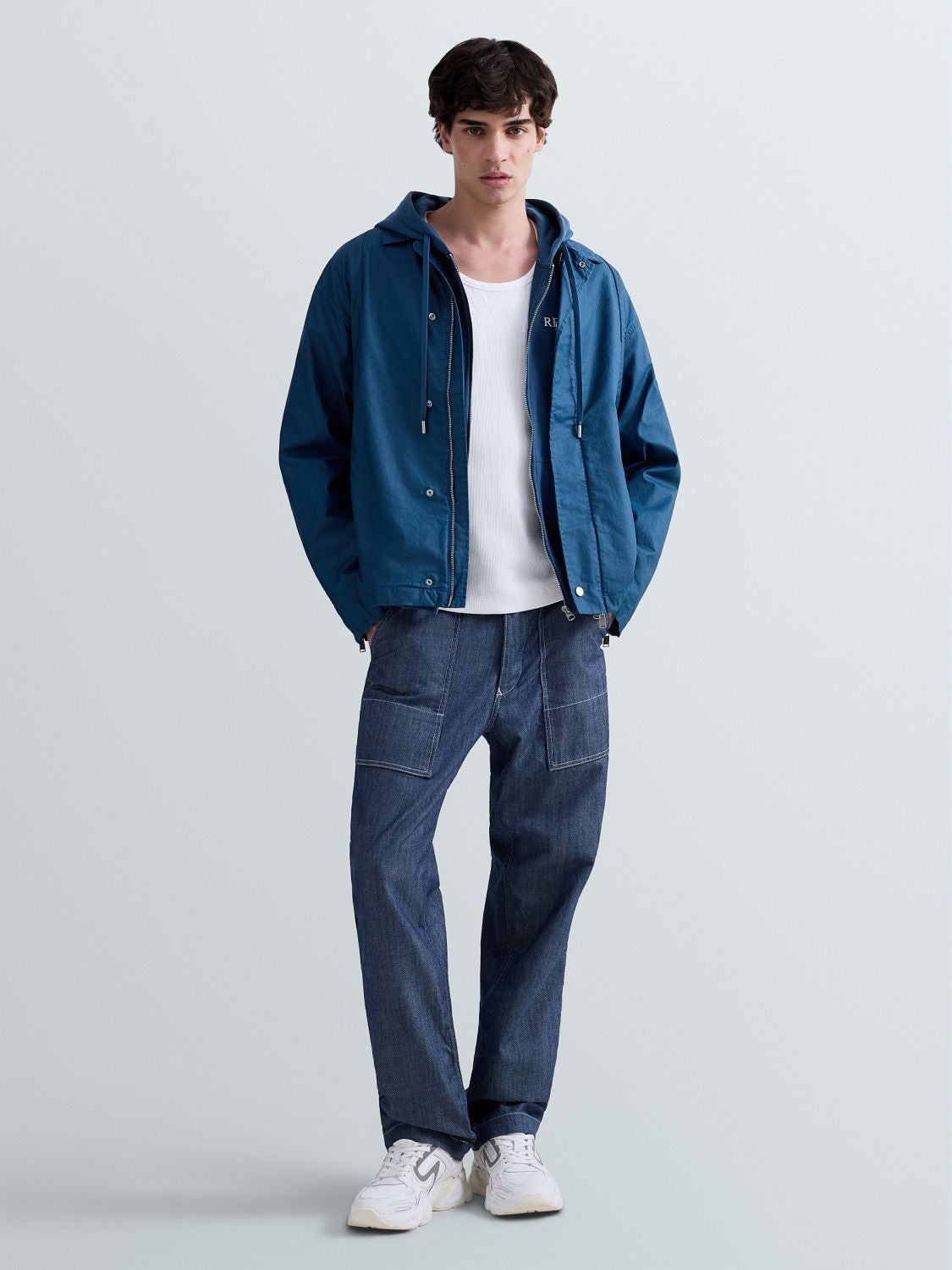 REPLAY LINEN AND COTTON FABRIC JACKET M8517 .000.85516 PETROL BLUE 1