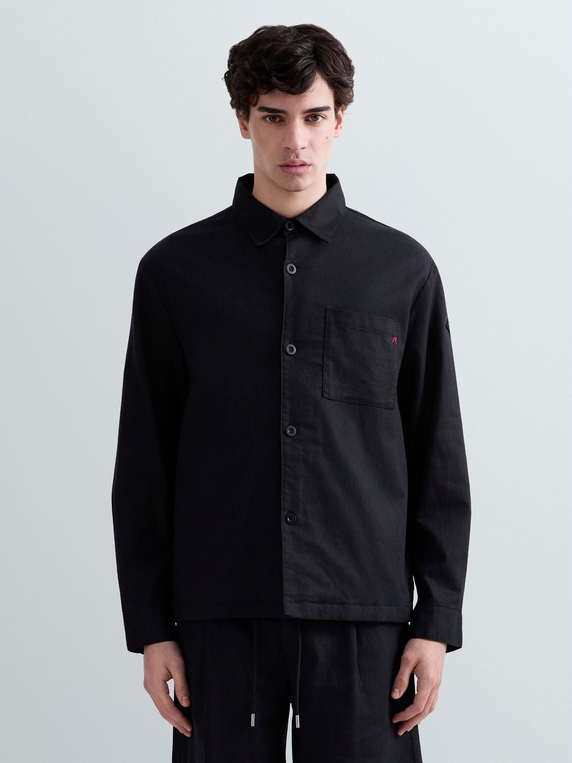 REPLAY LINEN AND COTTON TWILL OVERSHIRT M8528 .000.85500 BLACK 2