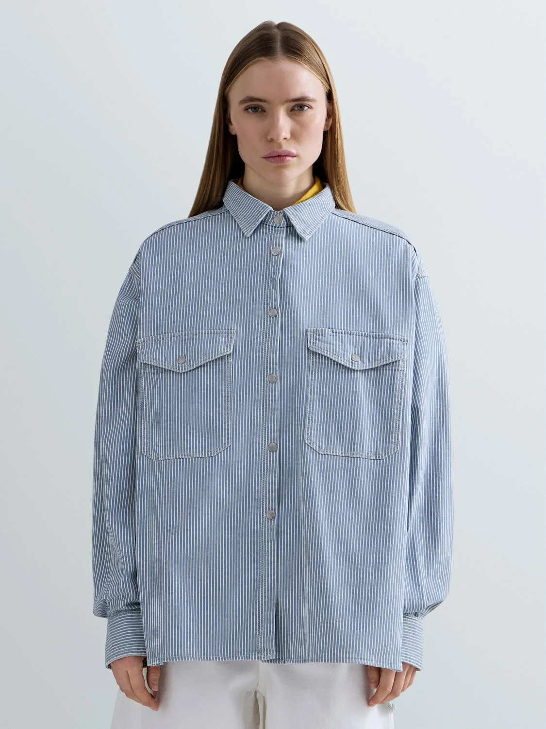 REPLAY 9ZERO1 STRIPED DENIM SHIRT W2Z1  .000.649 19A MEDIUM BLUE 2