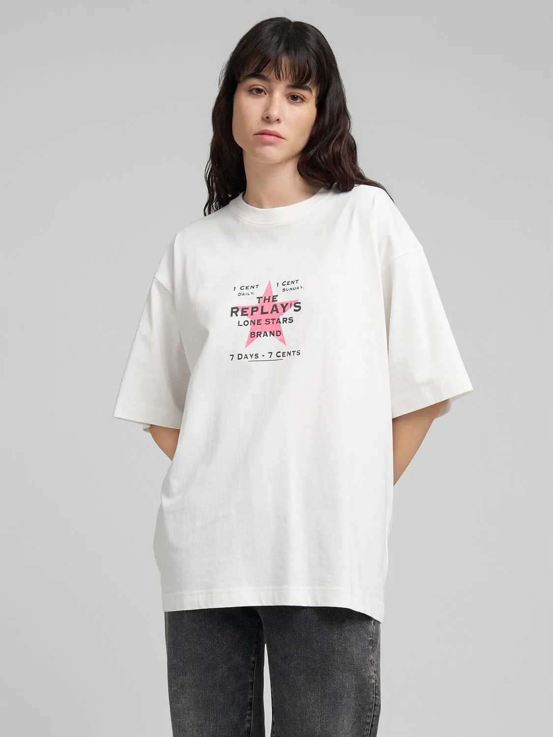 REPLAY BOY-FIT T-SHIRT WITH PRINT W3399F.000.22662 NATURAL WHITE 2