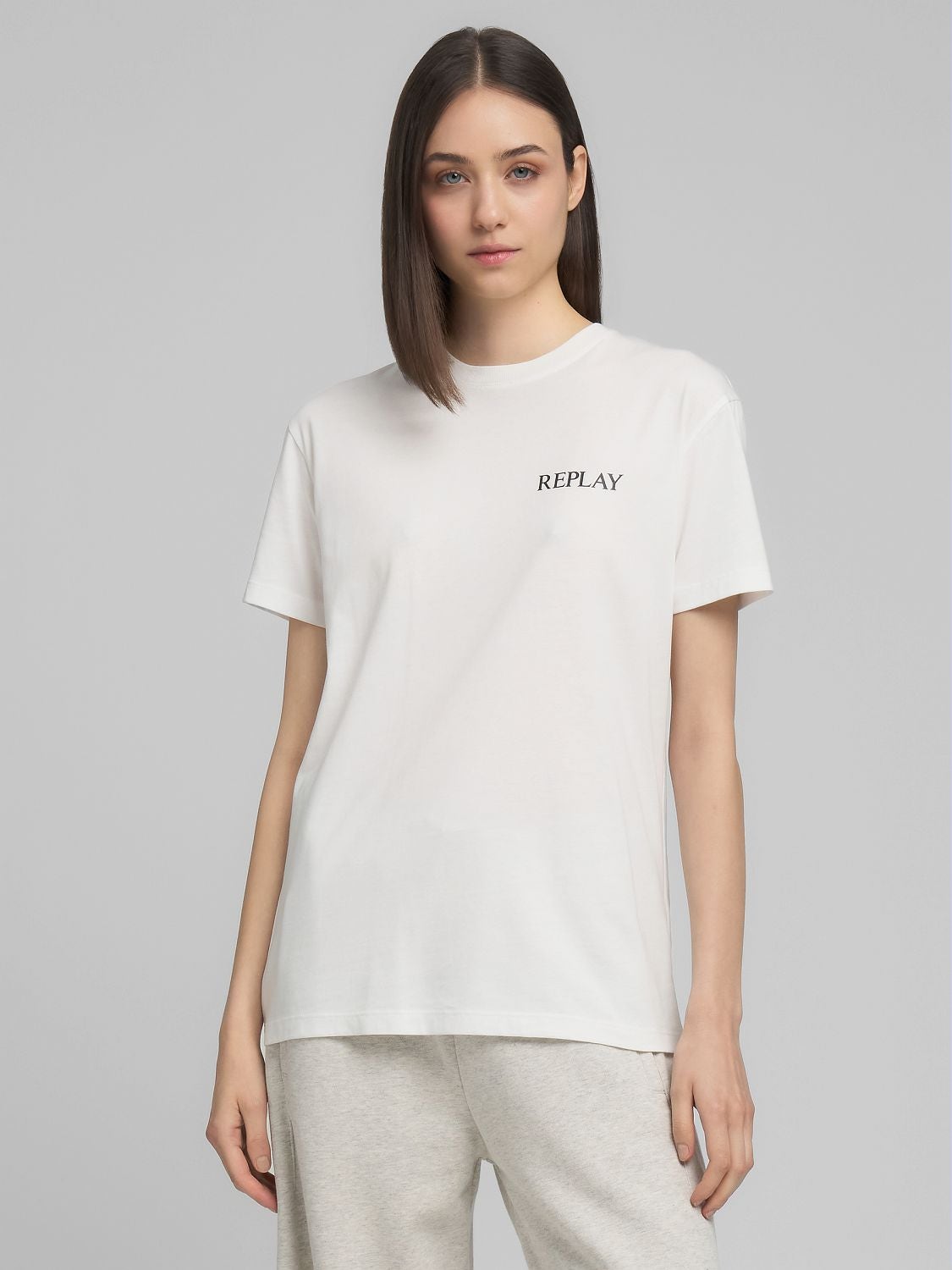 REPLAY JERSEY T-SHIRT WITH LETTERING W3566G.000.2660 NATURAL WHITE 2
