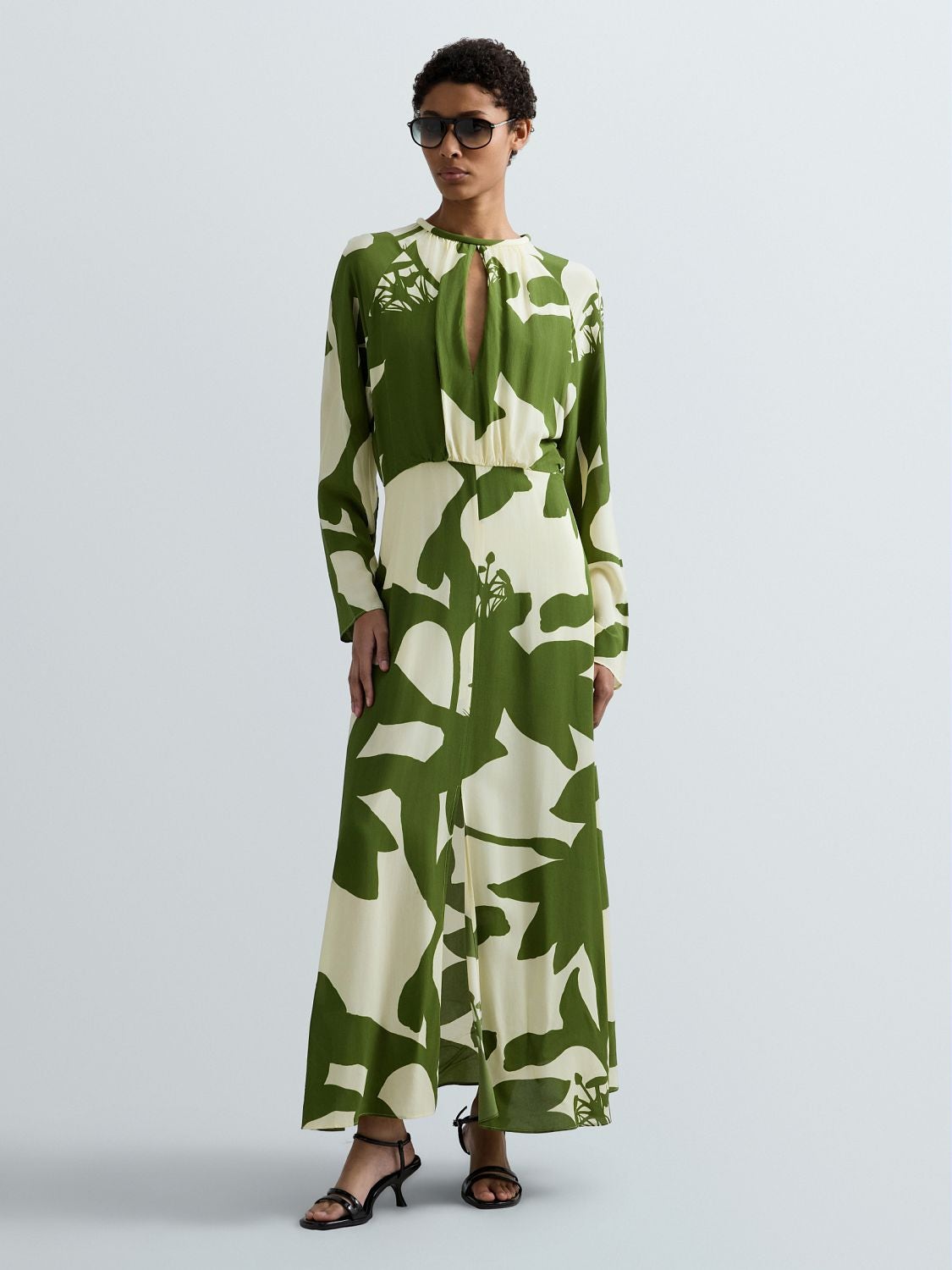 REPLAY LONG DRESS WITH TWO-TONE FLORAL PRINT W9227 .000.75108 WHITE/GREEN 1