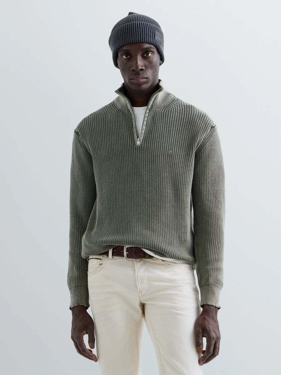 REPLAY WORN-IN EFFECT PULLOVER WITH SHORT ZIP UK00AU.000.7246IG MILITARY 2