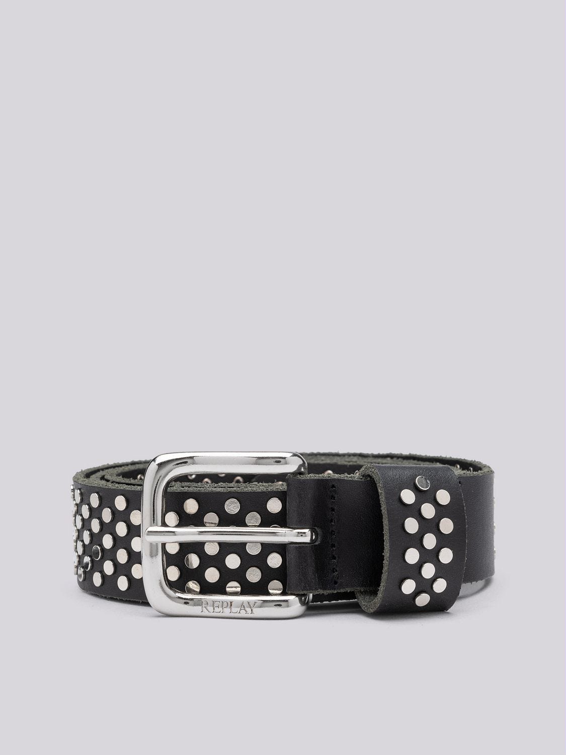名作 Studded leather belt Black | Replay Jeans 小物