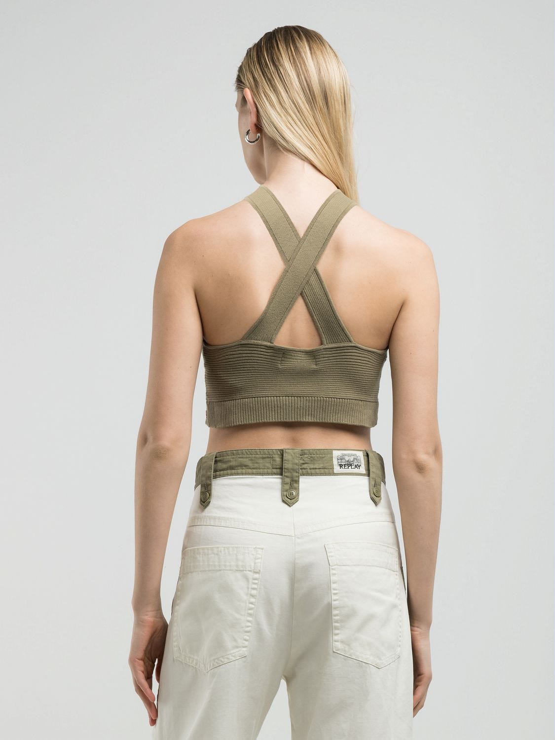 Knit crop top Light military | Replay Jeans