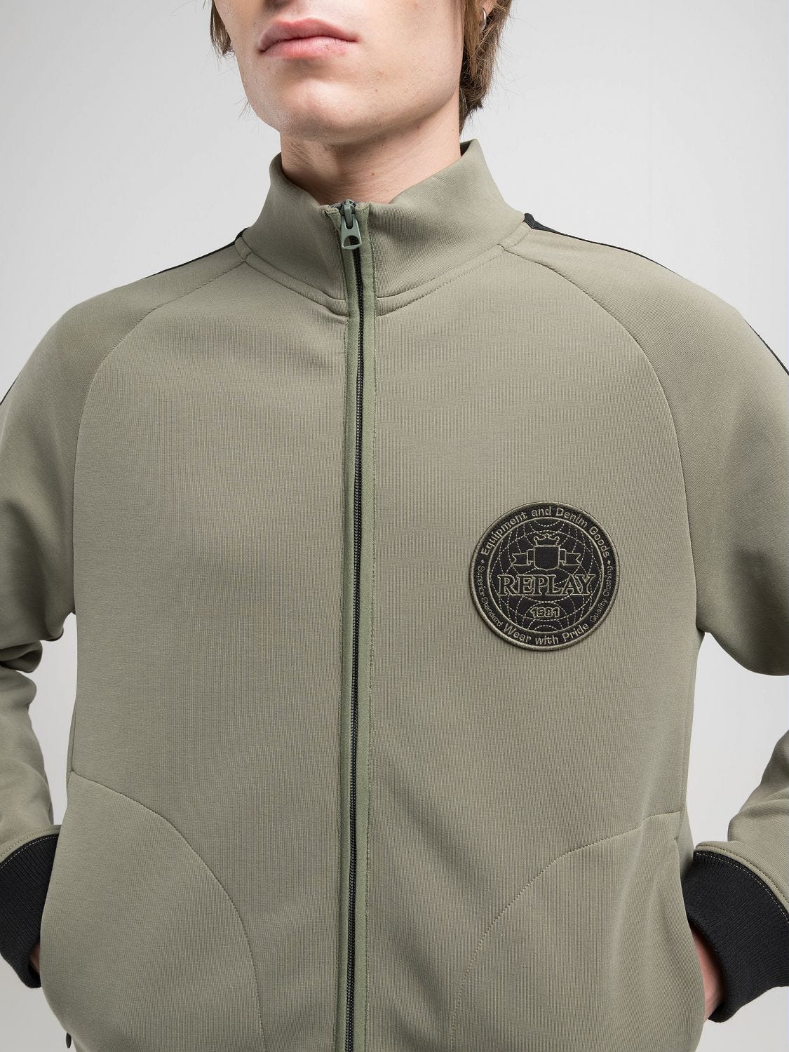 High-neck full-zip sweatshirt Soft military | Replay Jeans