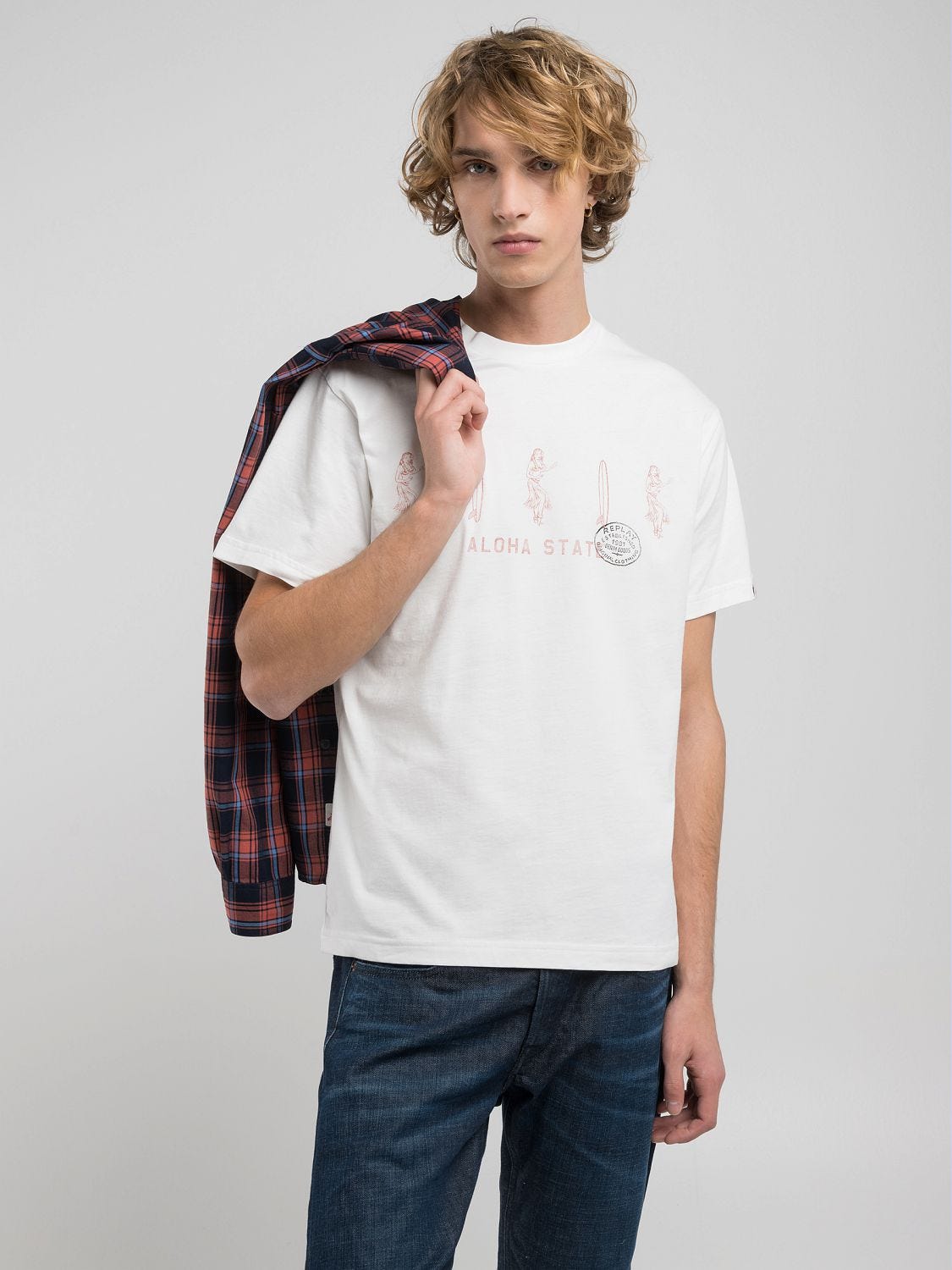 T-shirt with aloha state print Natural white | Replay Jeans