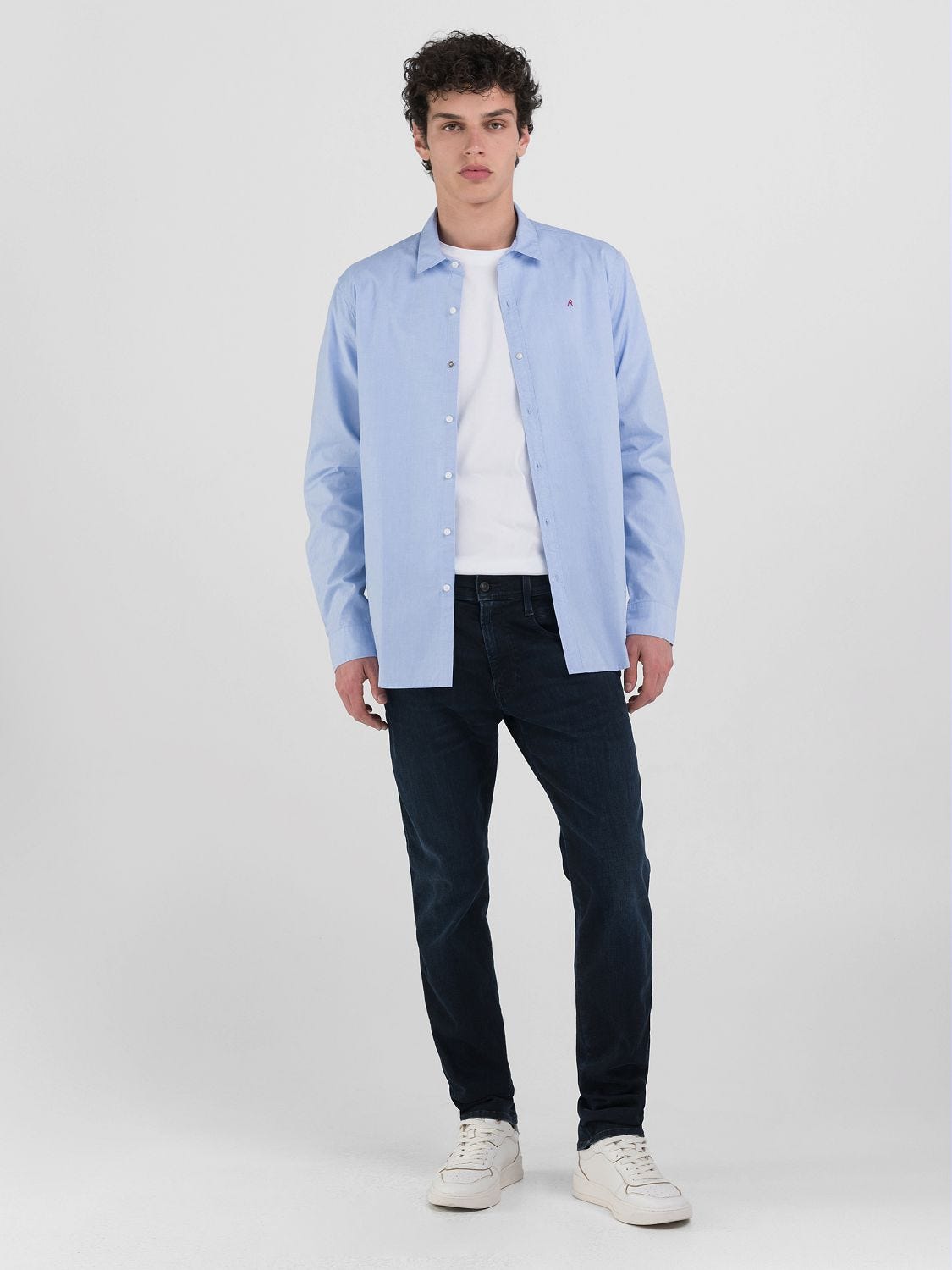 Regular-fit cotton poplin shirt Light blue | Replay Jeans