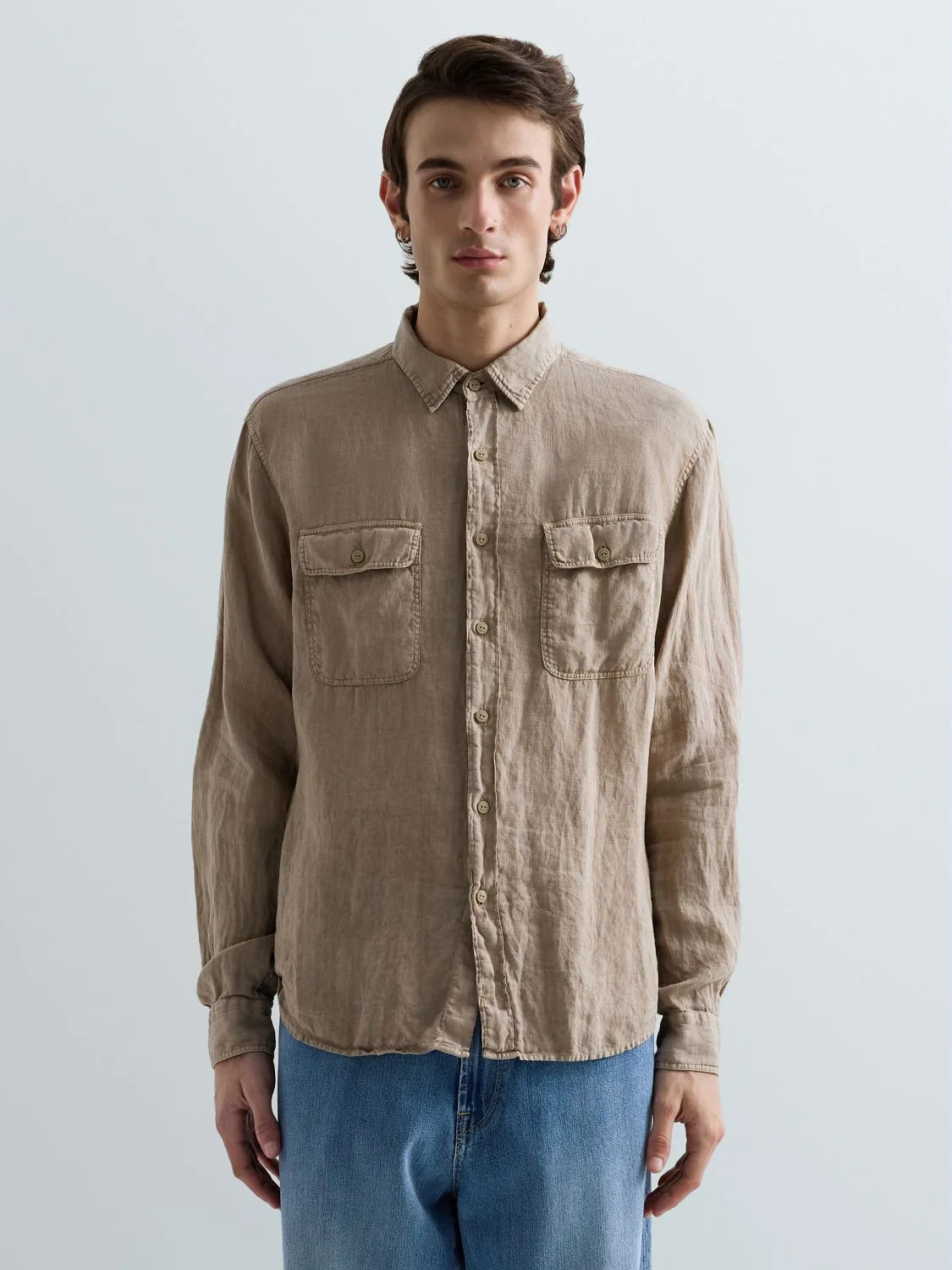 REPLAY REGULAR-FIT LINEN SHIRT M4147 .000.81388B KHAKI 2