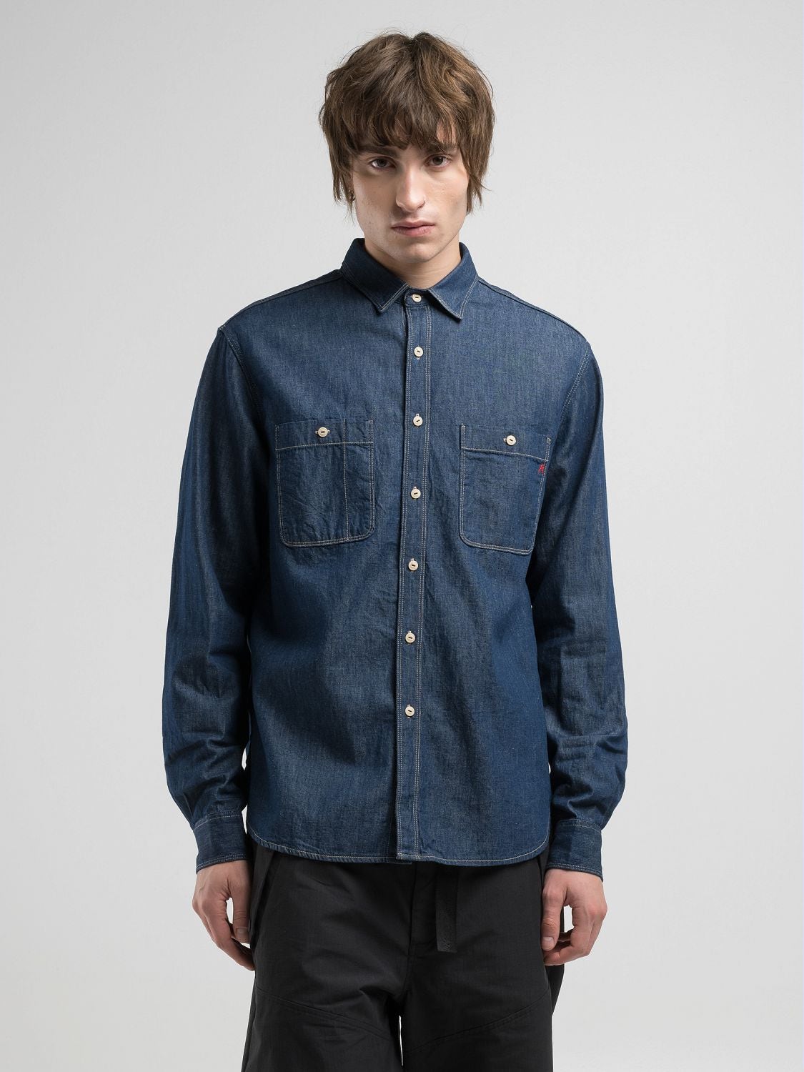 Kemeja Workshirt Sh Denim Jeans Denim Shirt With R Embroidery Dark - Main Image
