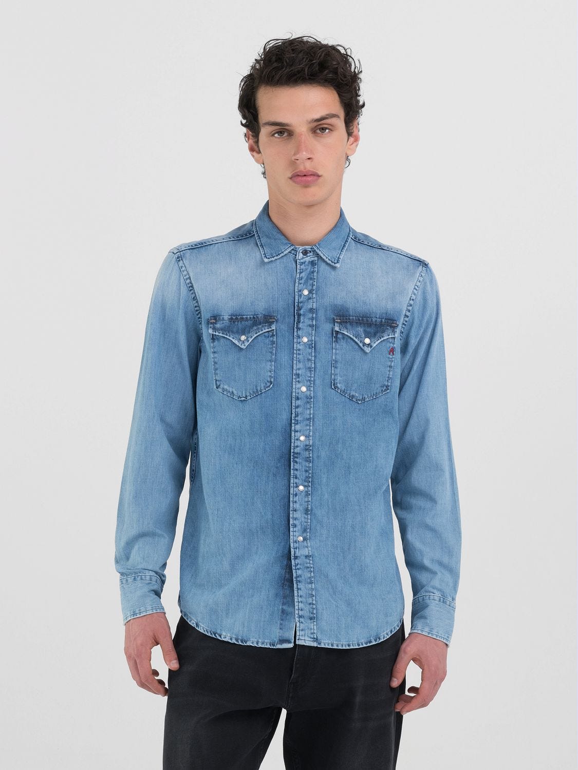 Regular-fit denim shirt Light blue | Replay Jeans