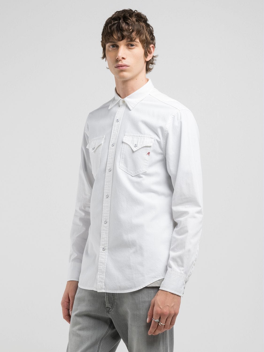 Regular-fit denim shirt White | Replay Jeans