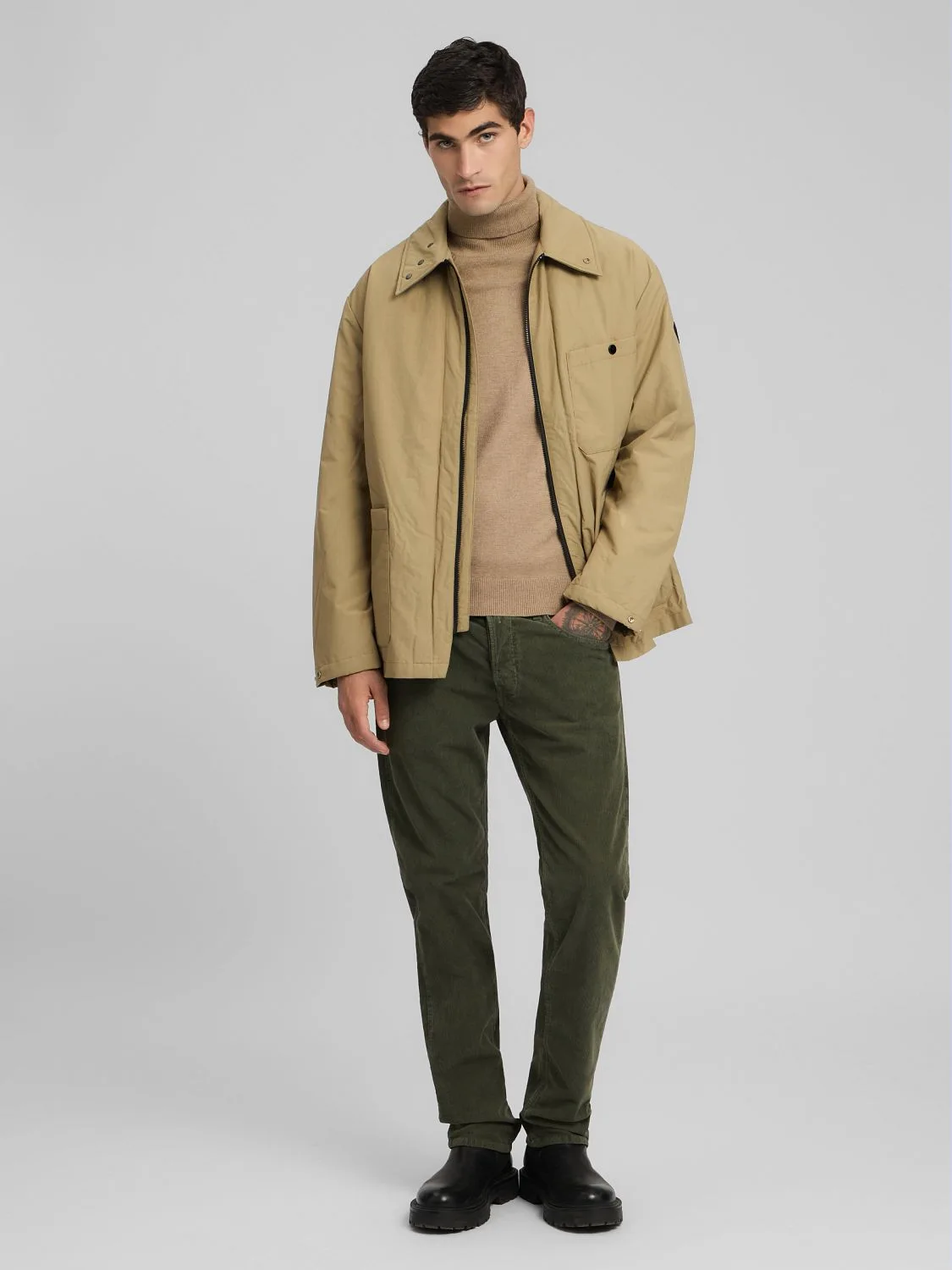 Rider-style jacket in waxed fabric Light coffee | Replay Jeans