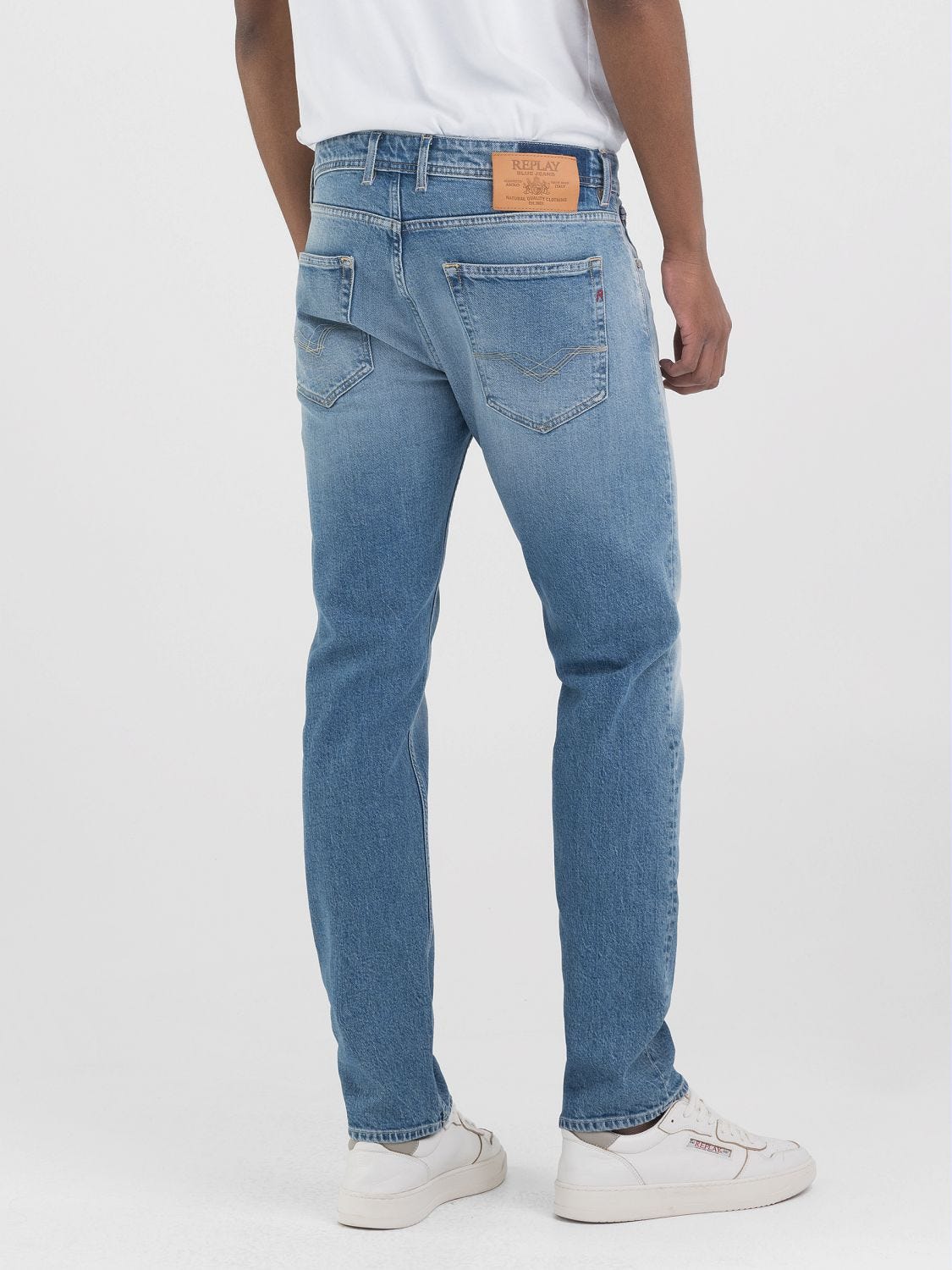 REPLAY BLUE JEANS リプレイ 圧縮 ニット ウール Pコート Jeans with rips Medium blue | Replay Jeans
