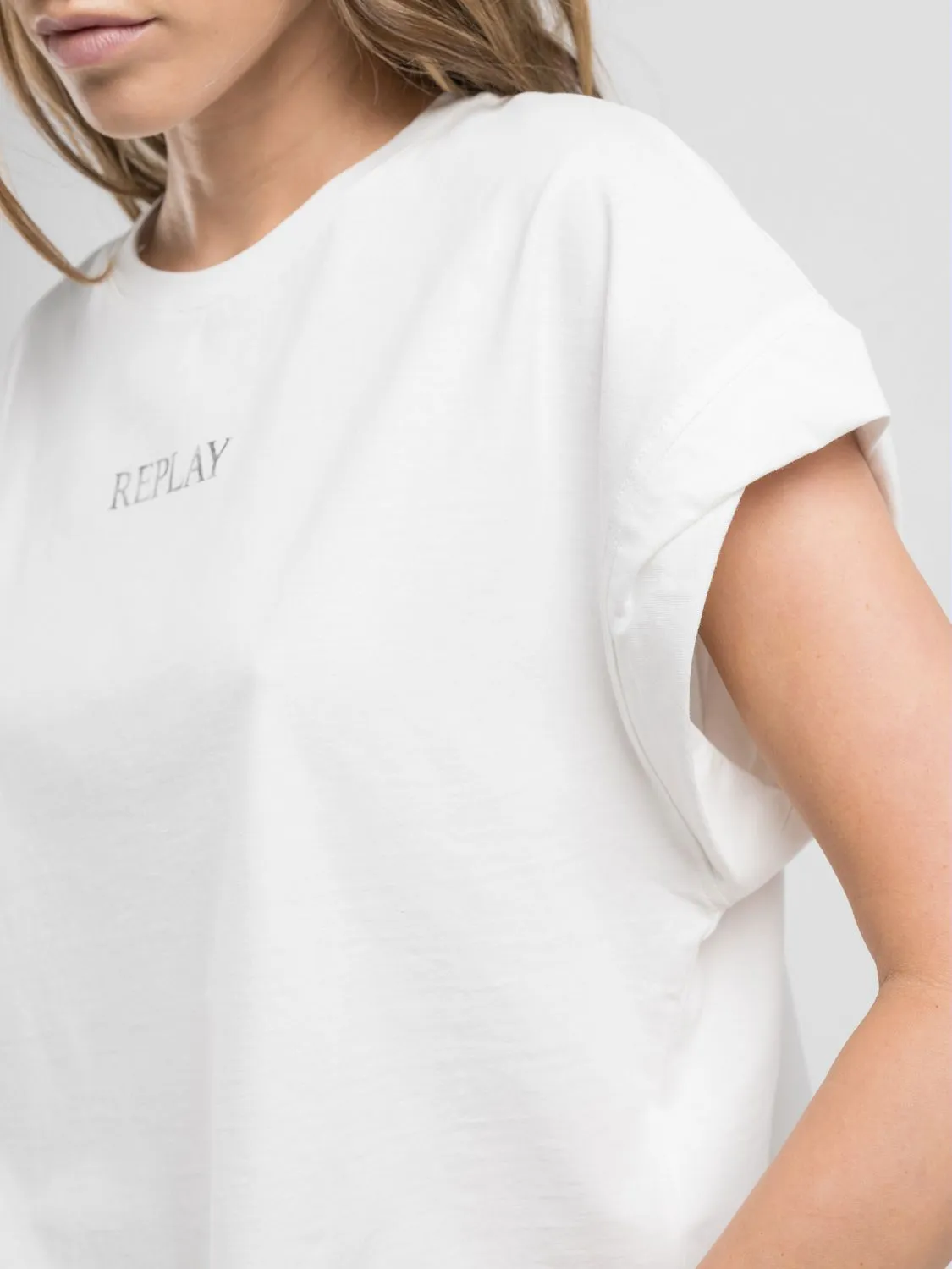 Cropped t-shirt with logo print Natural white | Replay Jeans