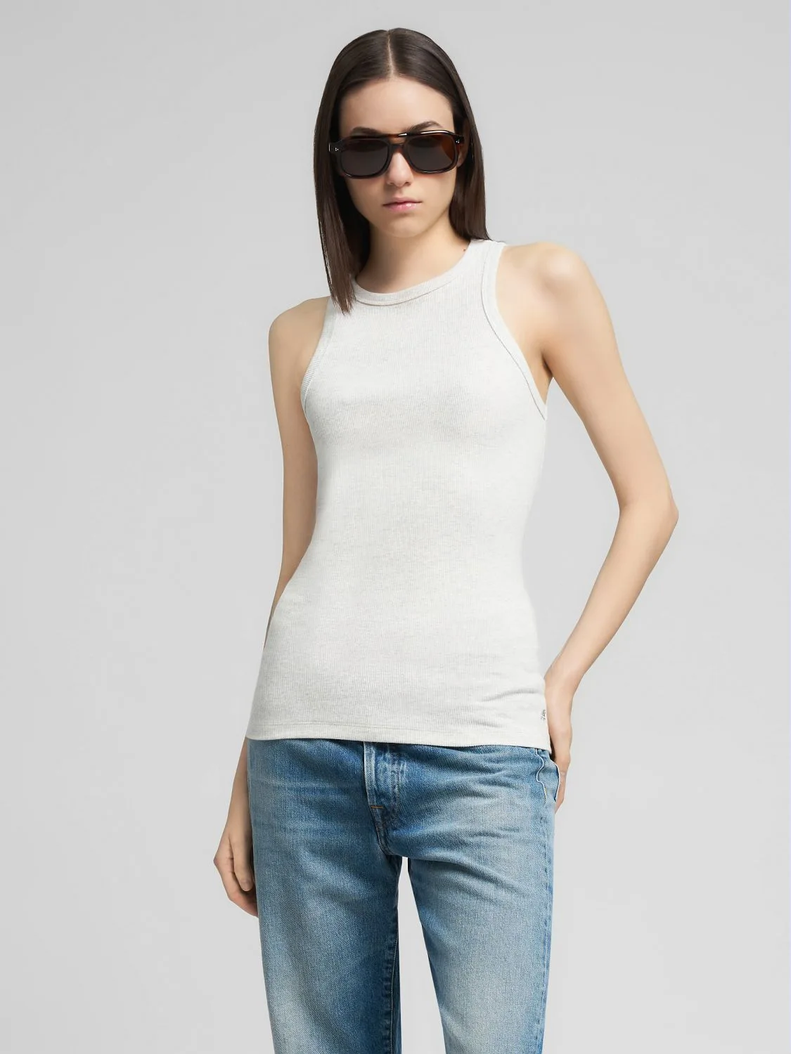REPLAY RIB-KNIT SLIM-FIT VEST TOP W3465 .000.23946 SUPER LIGHT GREY MELANGE 2