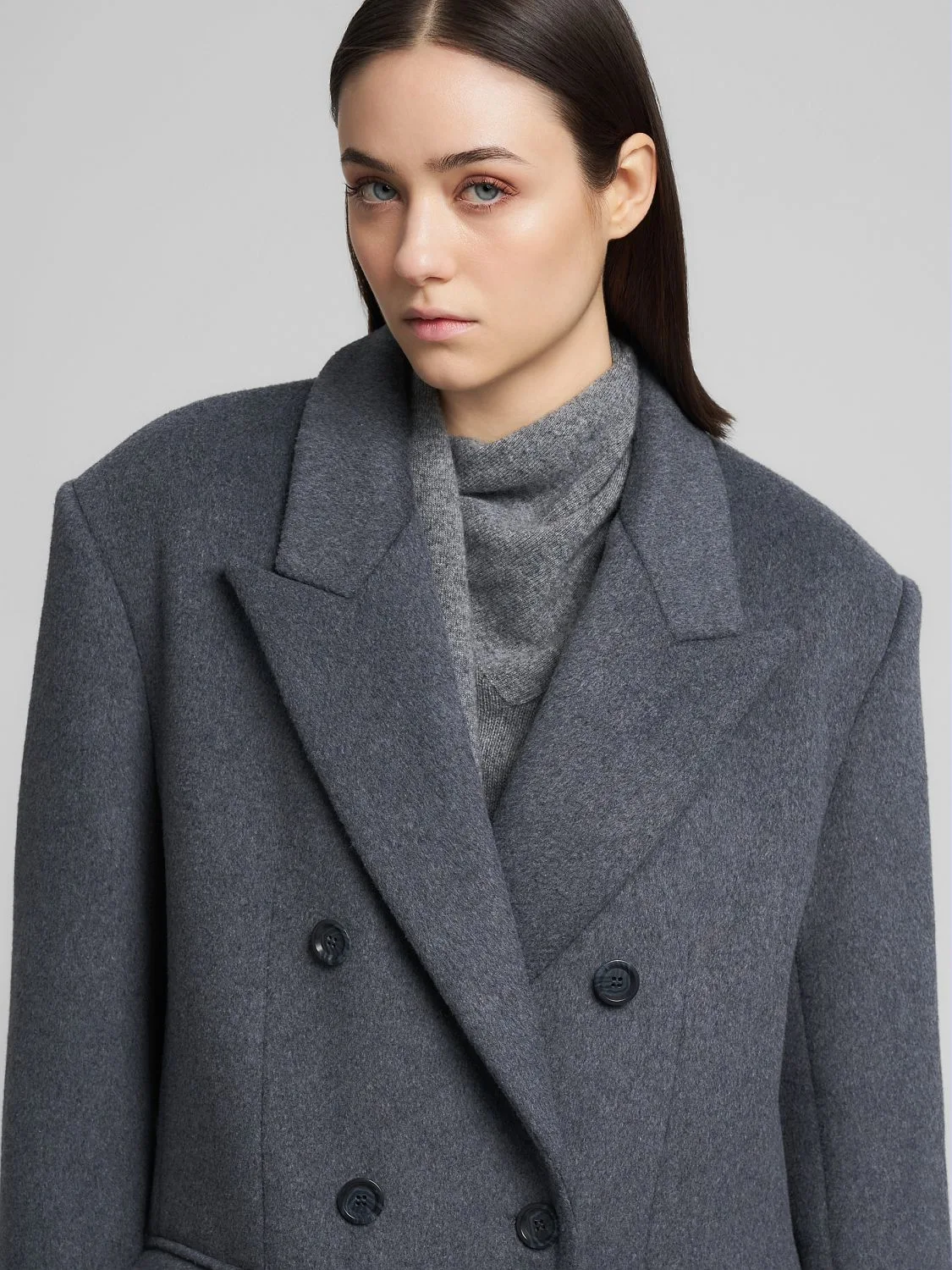 Long double-breasted coat Dark gray melange | Replay Jeans