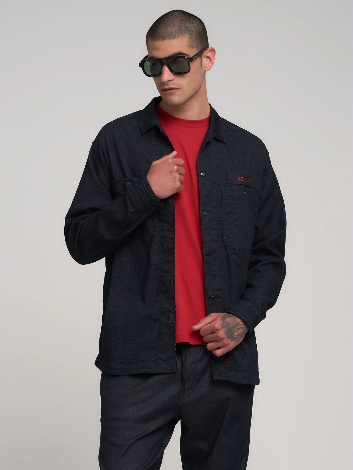 Denim shirt with lettering Dark blue Replay Jeans