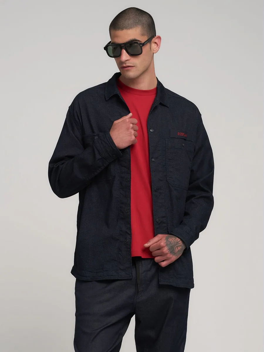 Denim shirt with lettering Dark blue Replay Jeans